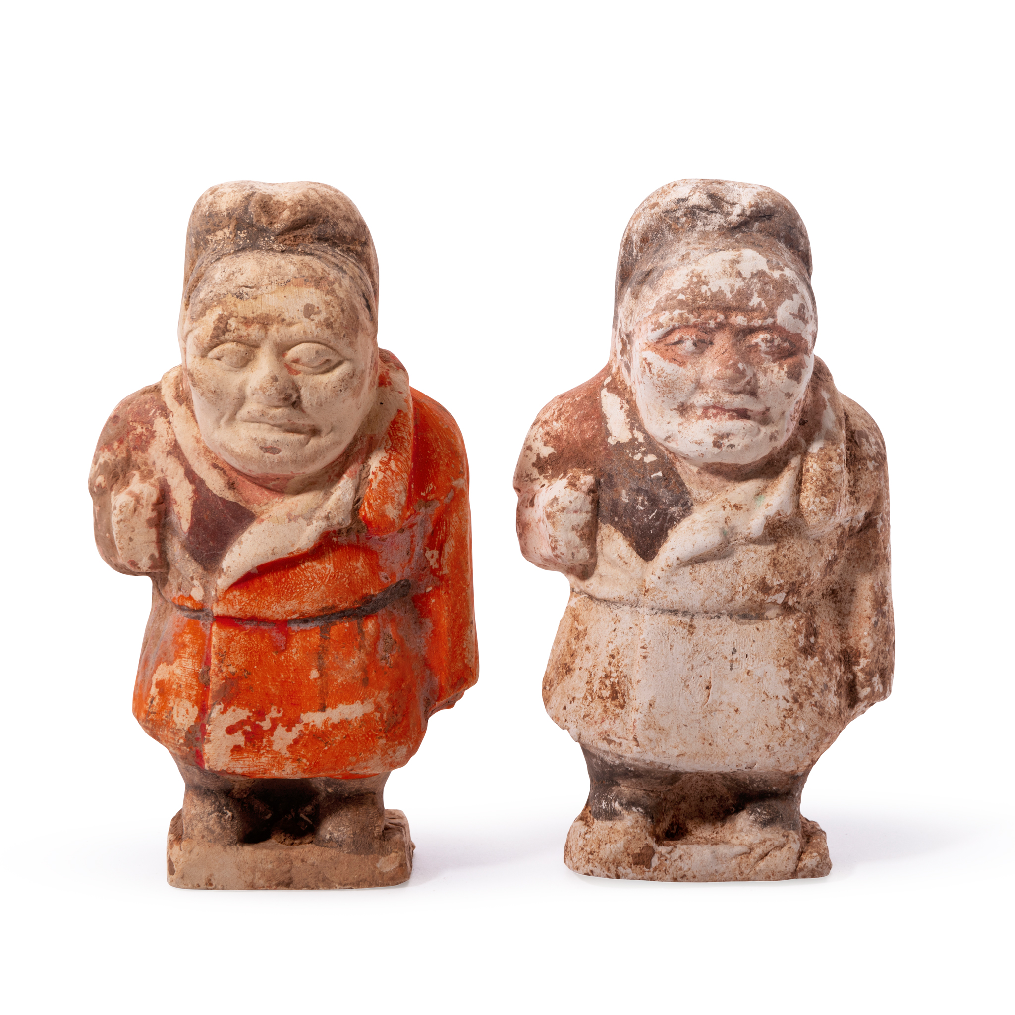 TWO PAINTED POTTERY DWARFS