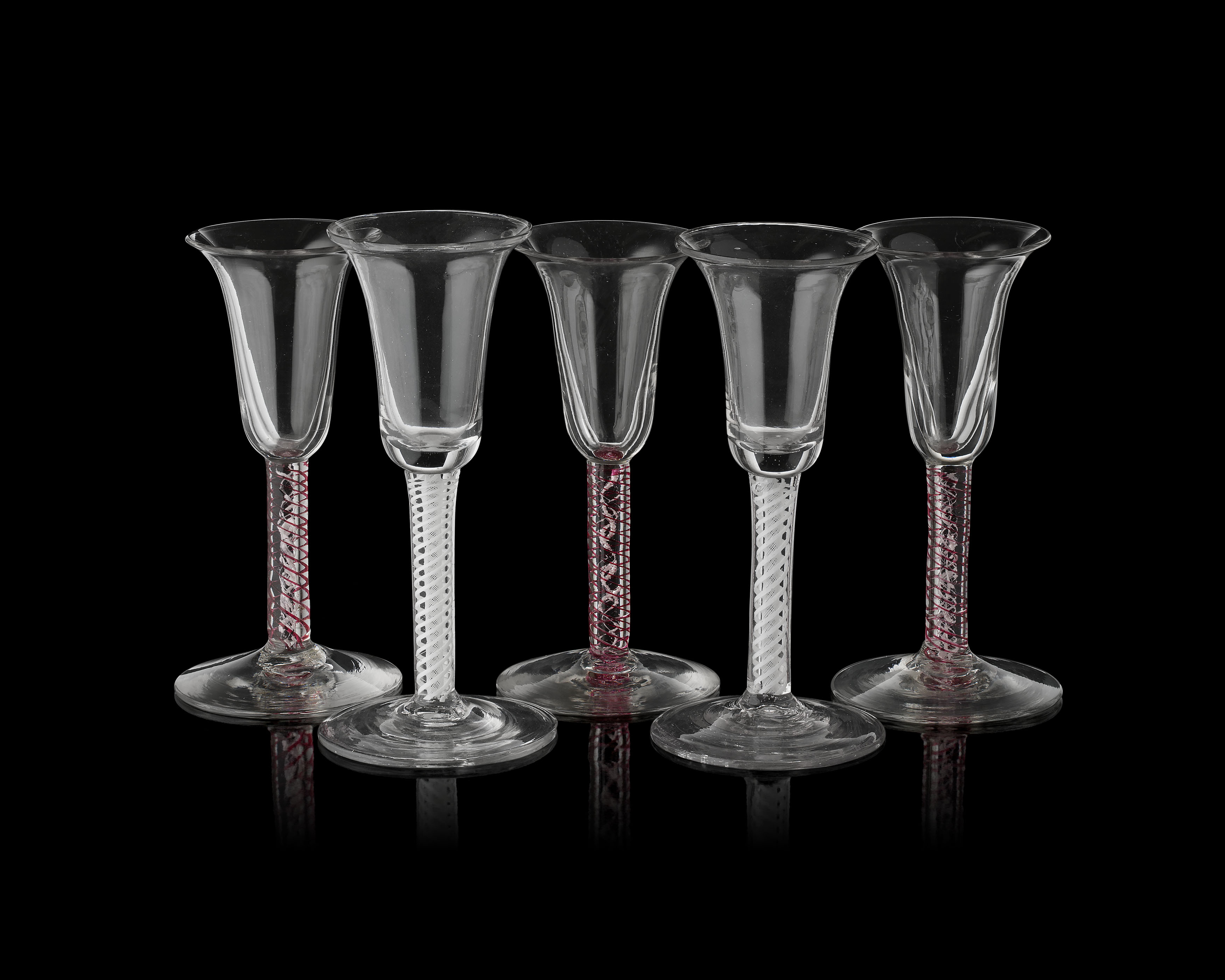 GROUP OF ENGLISH DOUBLE TWIST STEM WINE GLASSES