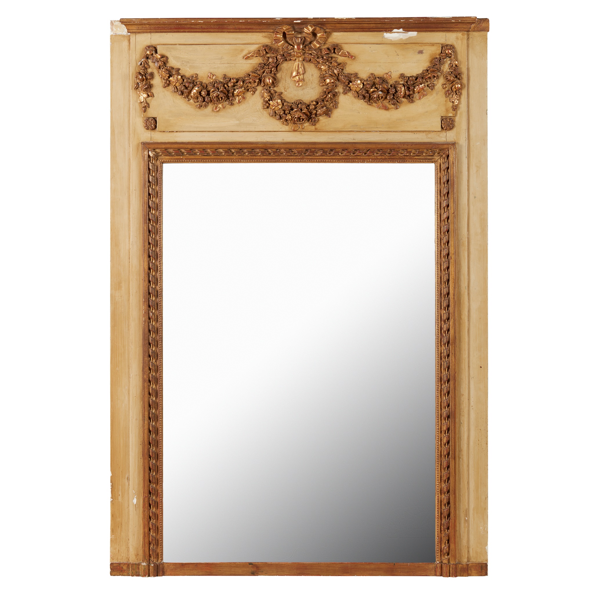 FRENCH PAINTED AND PARCEL-GILT TRUMEAU MIRROR