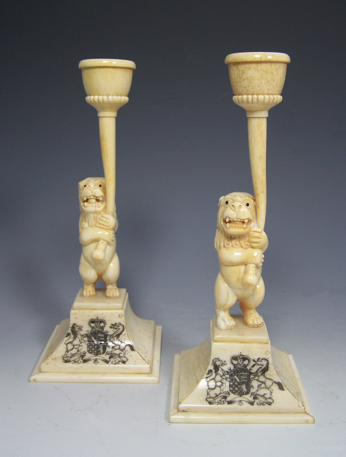 A pair of 19th century Chinese export bone table candlesticks