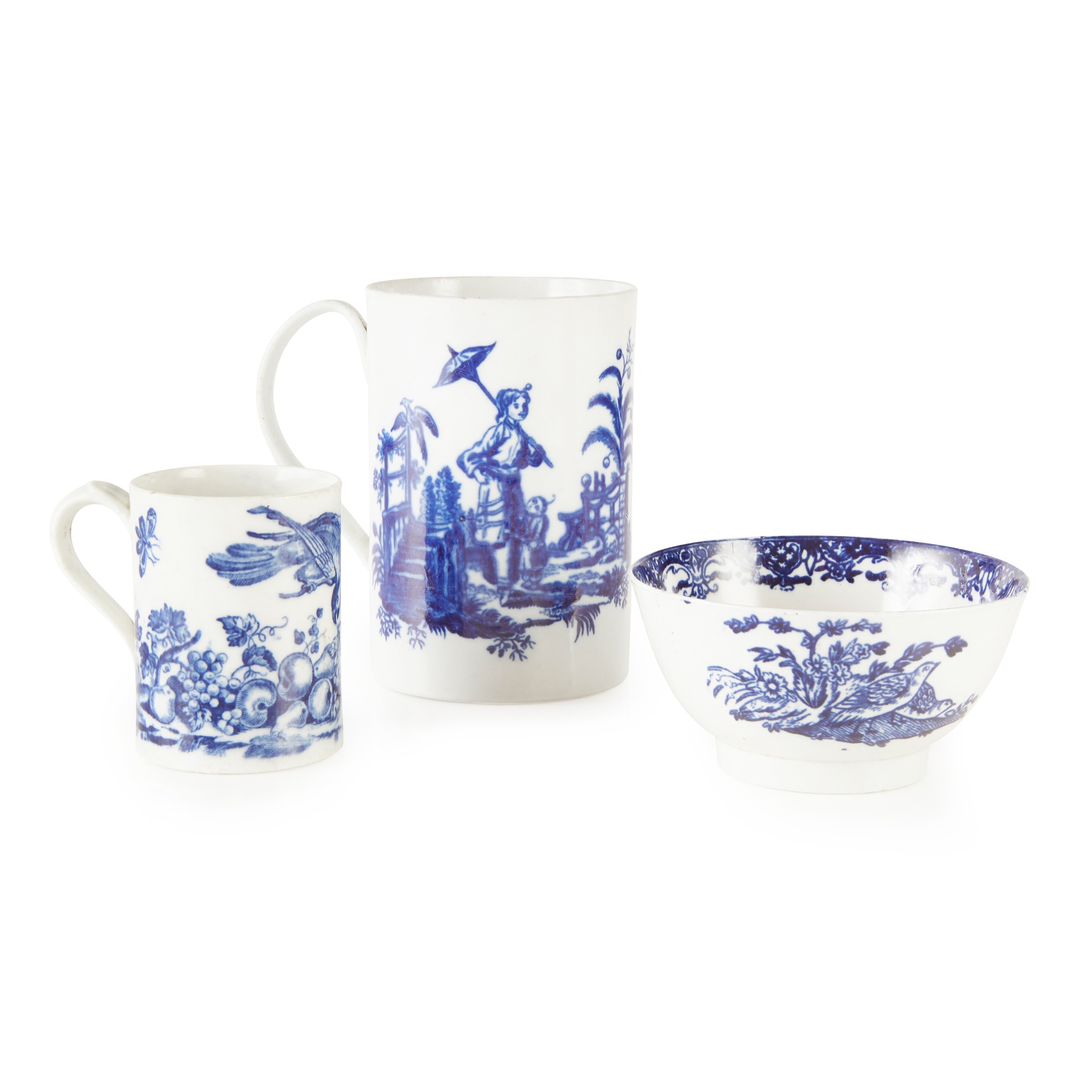 THREE PIECES ENGLISH BLUE AND WHITE PORCELAIN
