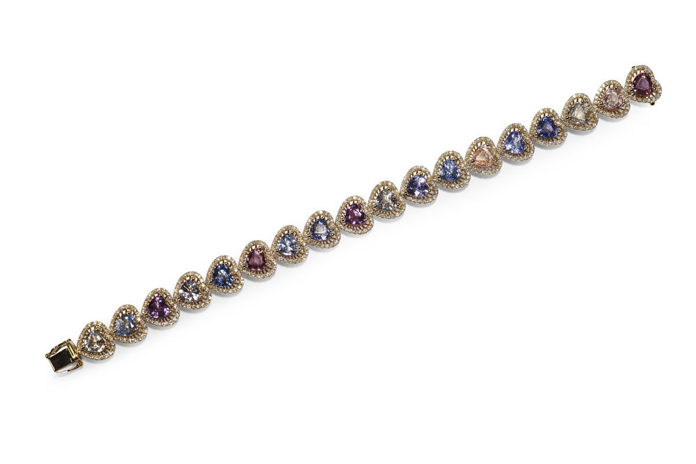 A multi-coloured sapphire and diamond set bracelet