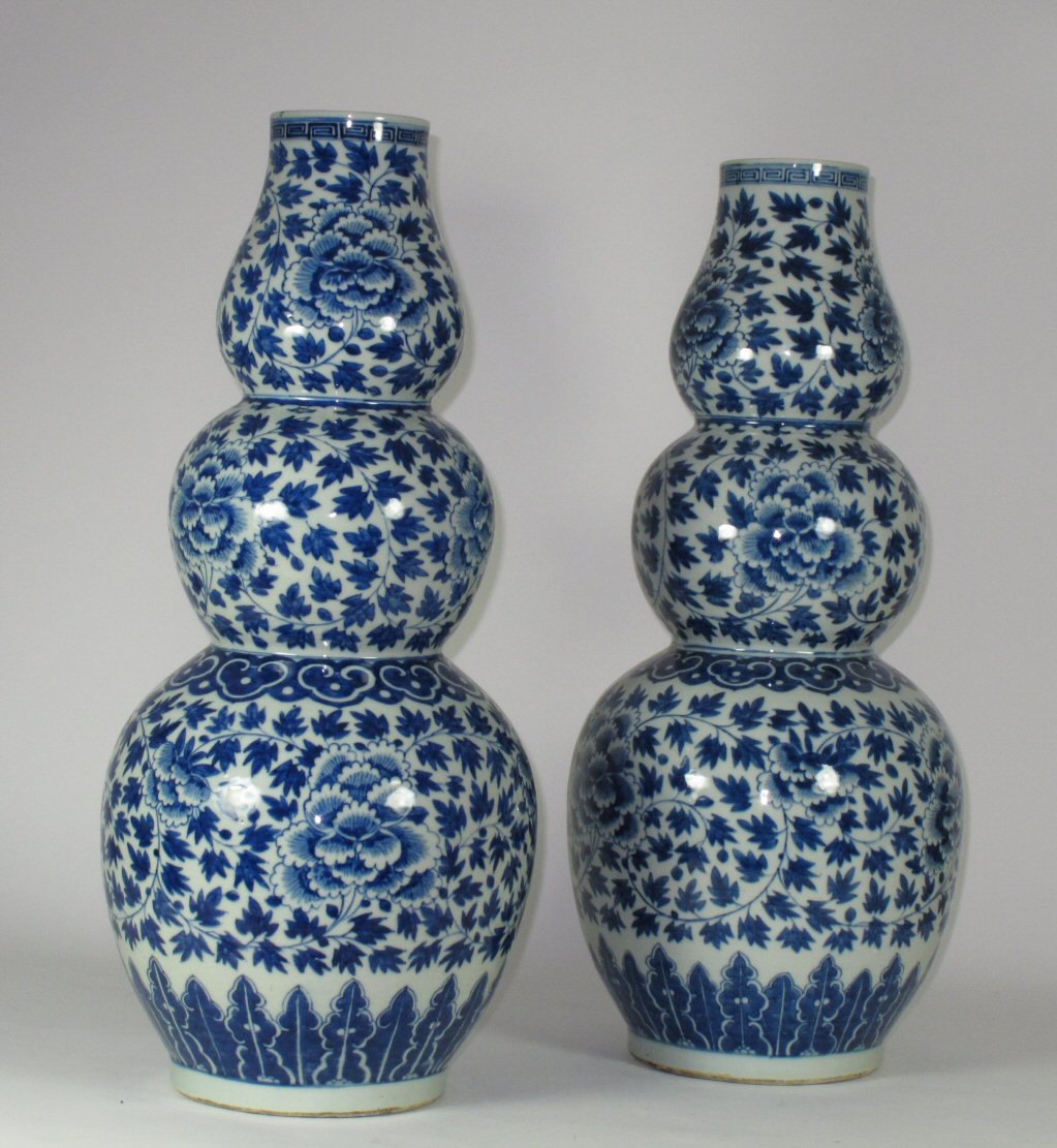 PAIR OF CHINESE TRIPLE GOURD VASES