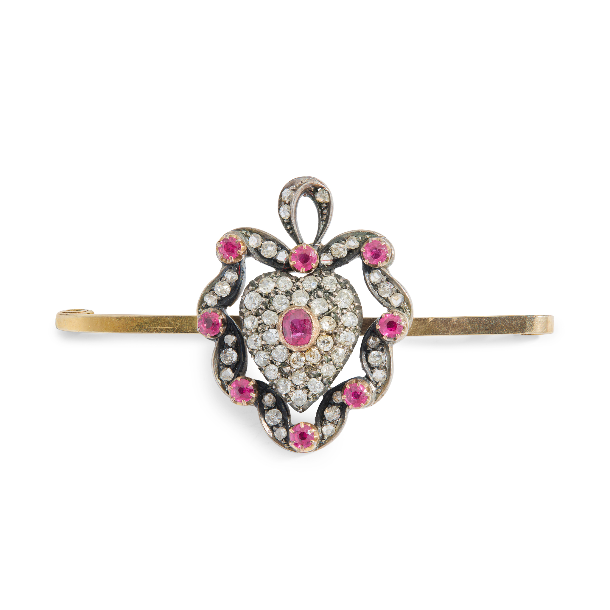 A ruby and diamond sweetheart brooch