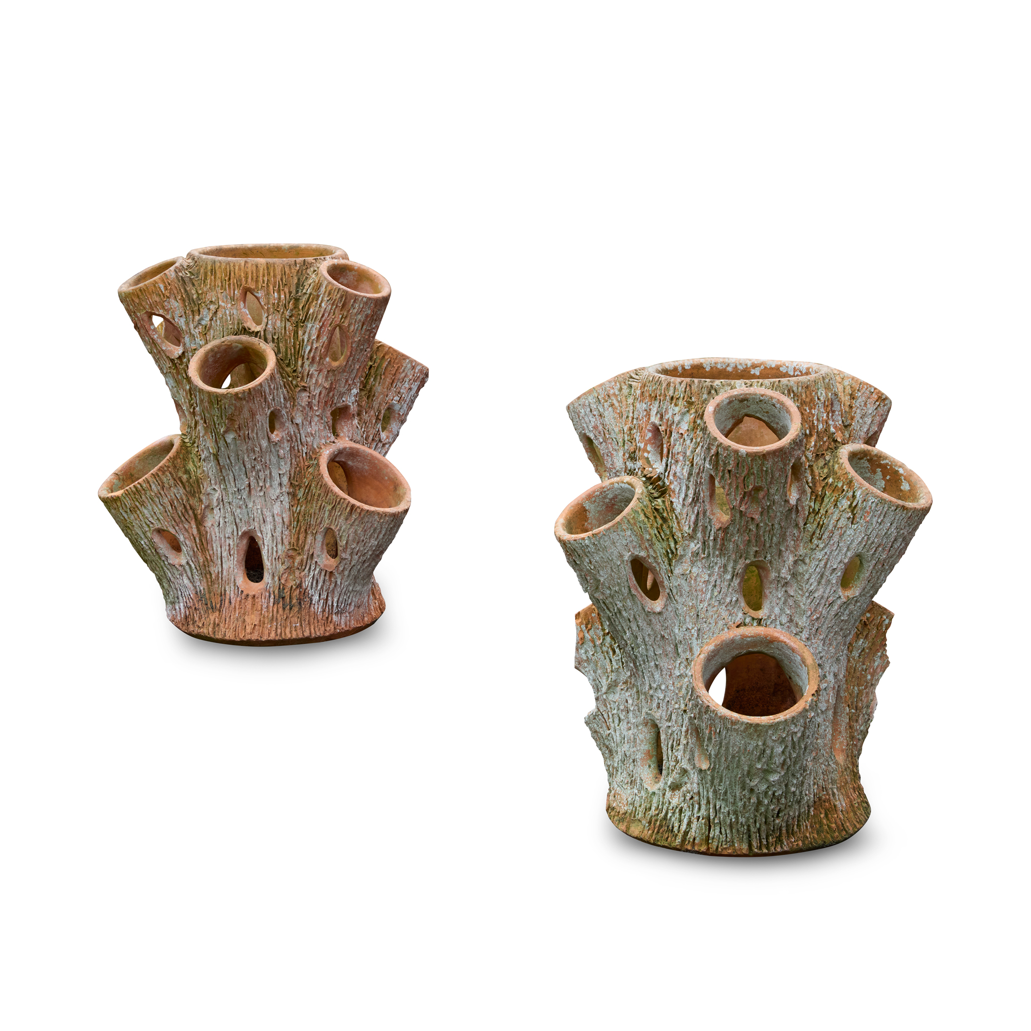 TWO SCOTTISH TERRACOTTA STRAWBERRY PLANTERS