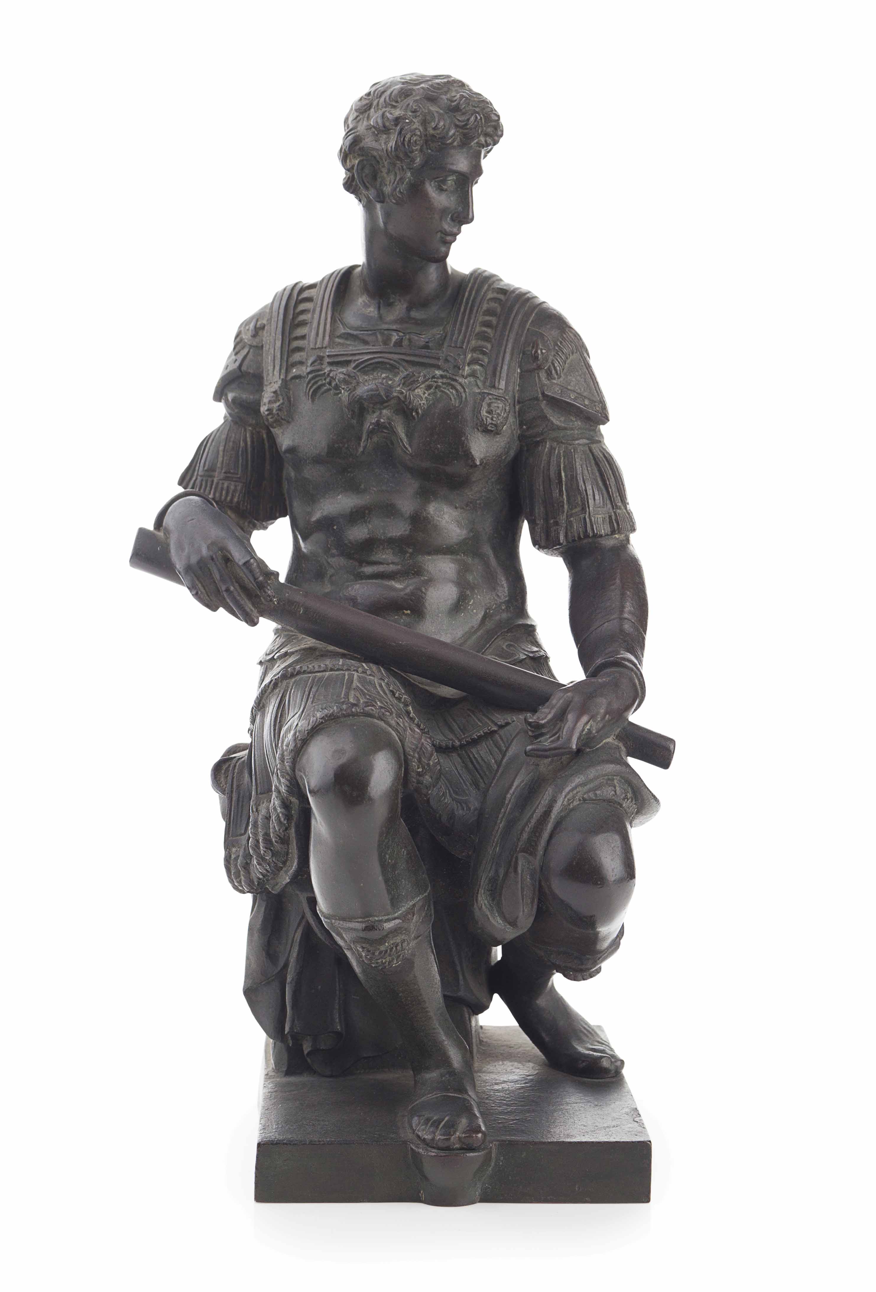 AFTER MICHELANGELO, BRONZE FIGURE OF COSIMO DE MEDICI