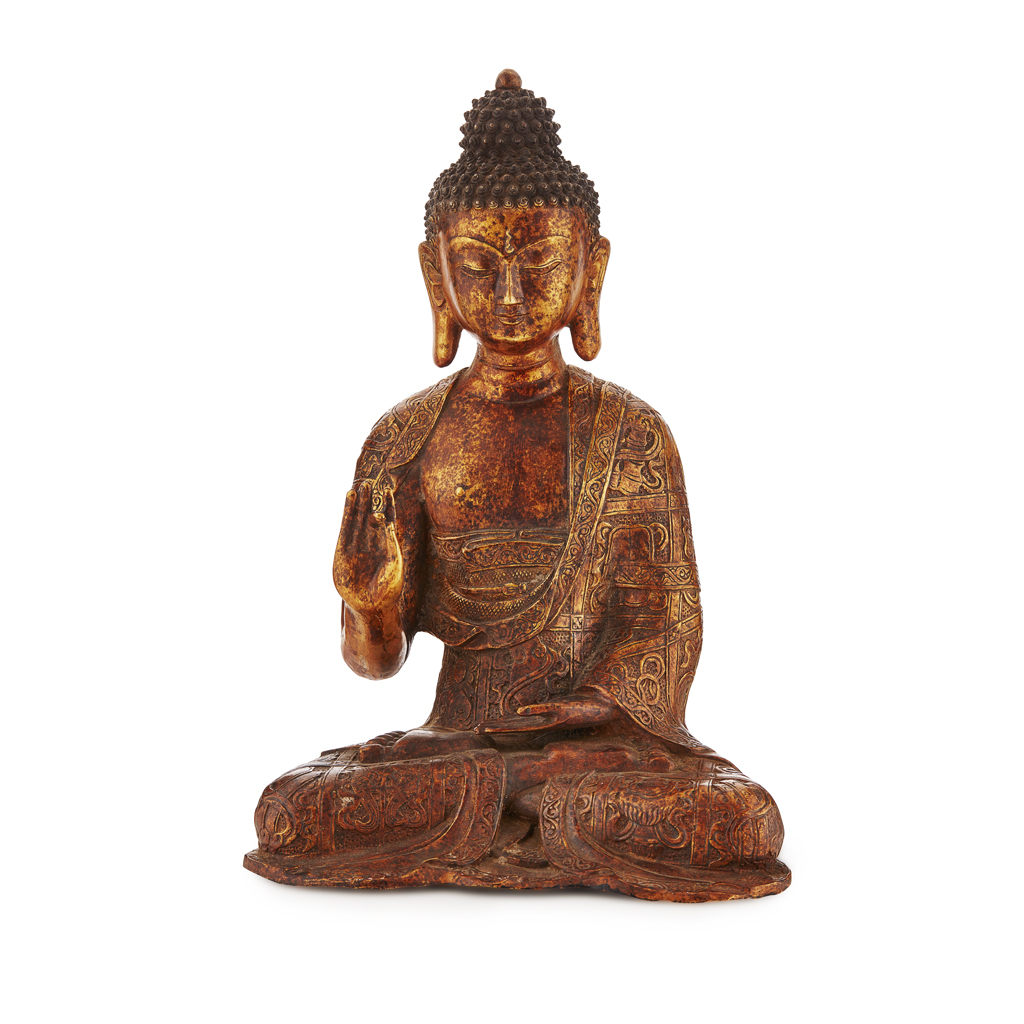 SINO-TIBETAN BRONZE SEATED BUDDHA