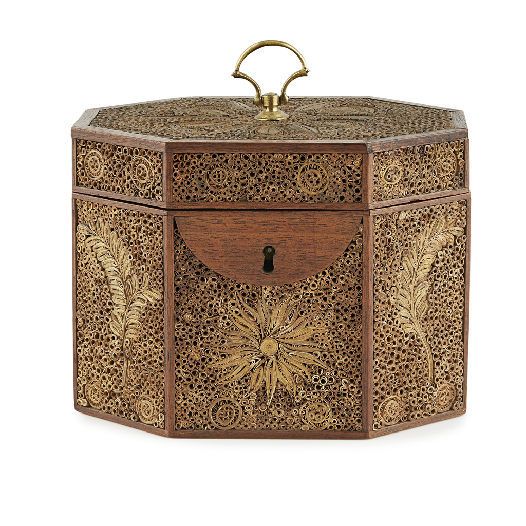 GEORGE III PAPER SCROLL TEA CADDY