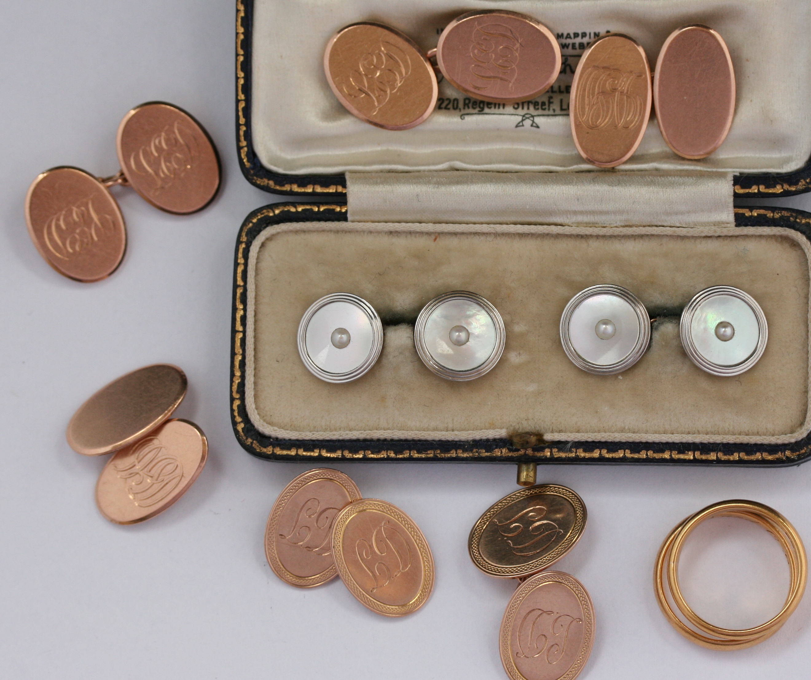 A boxed set of cufflinks