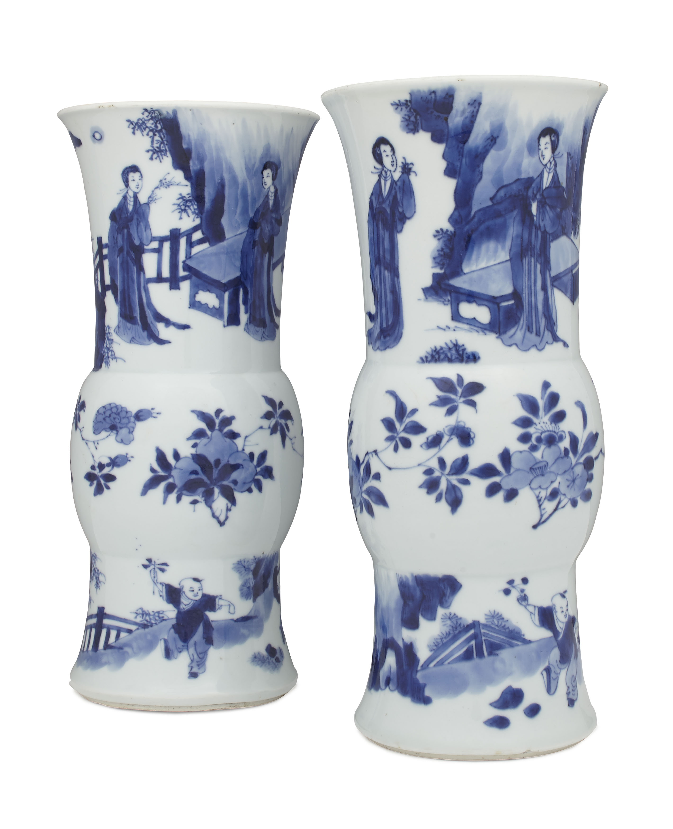 PAIR OF CHINESE TRANSITIONAL STYLE BLUE AND WHITE GU VASES