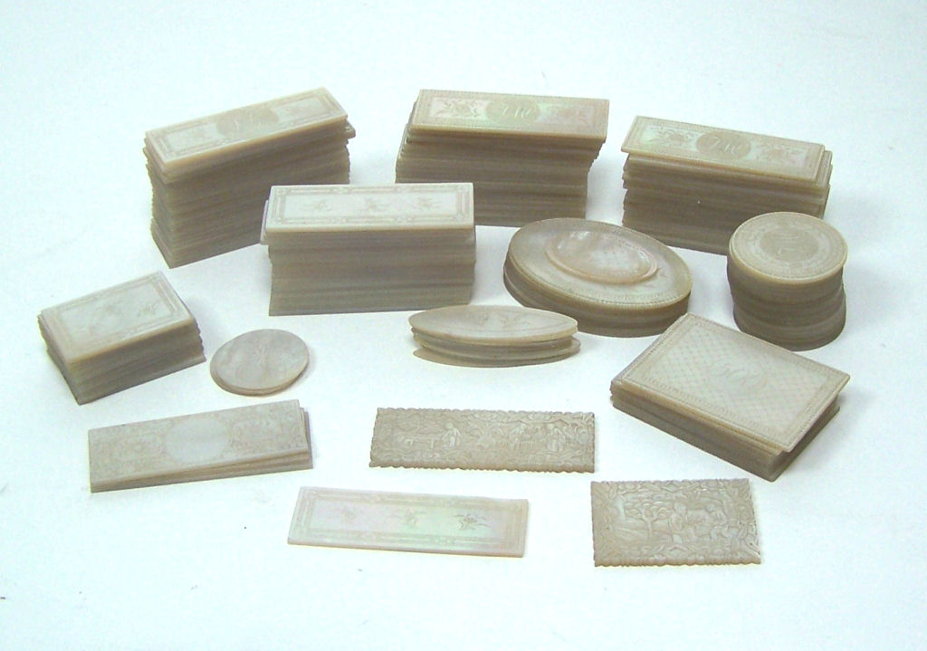A collection of 18th century Chinese mother of pearl gaming counters