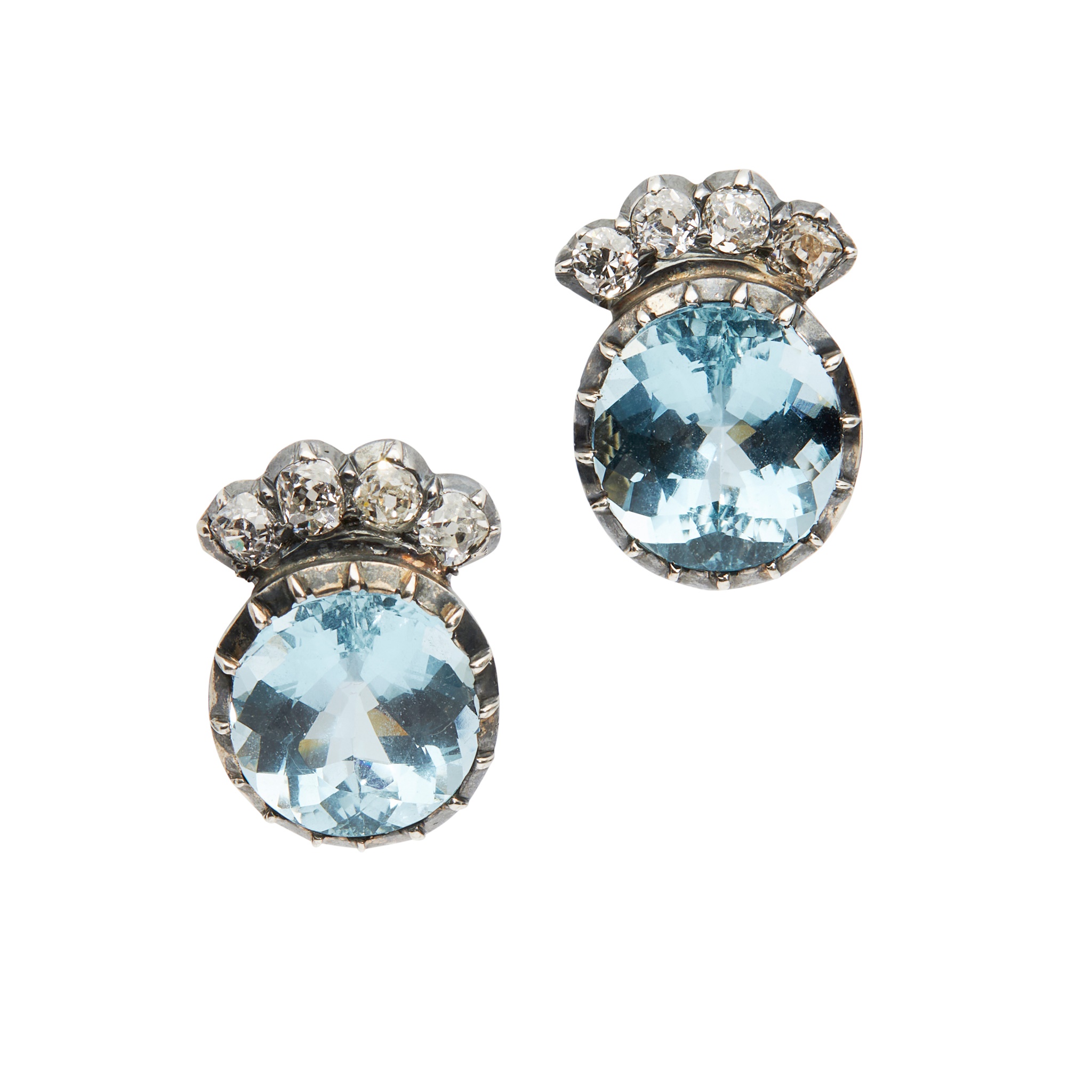 A pair of aquamarine and diamond earrings