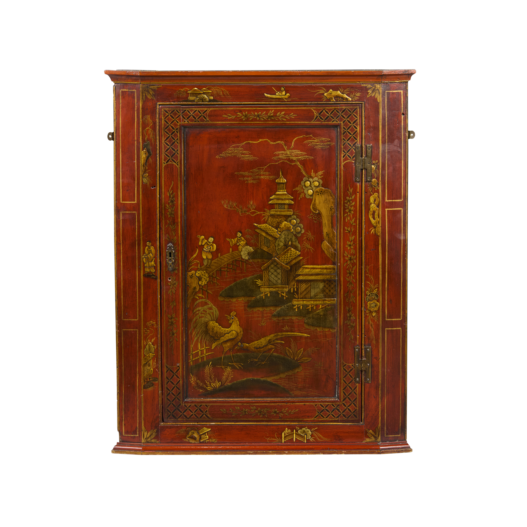 GEORGE III RED JAPANNED HANGING CORNER CABINET