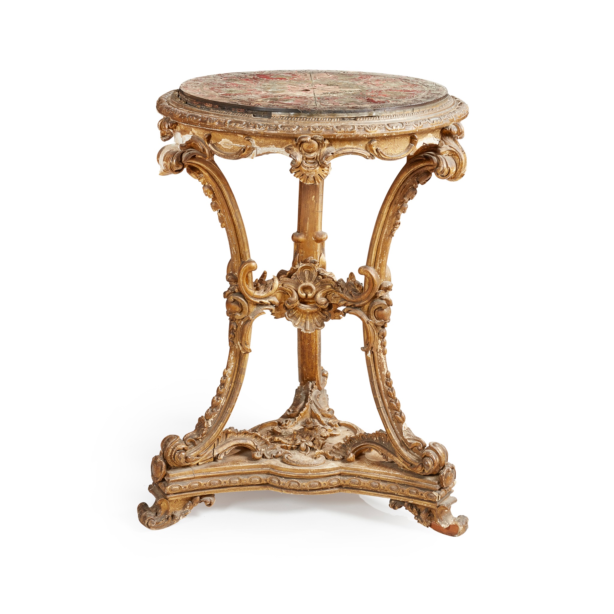 A CONTINENTAL GILTWOOD AND BOULLE MARQUETRY GUERIDON