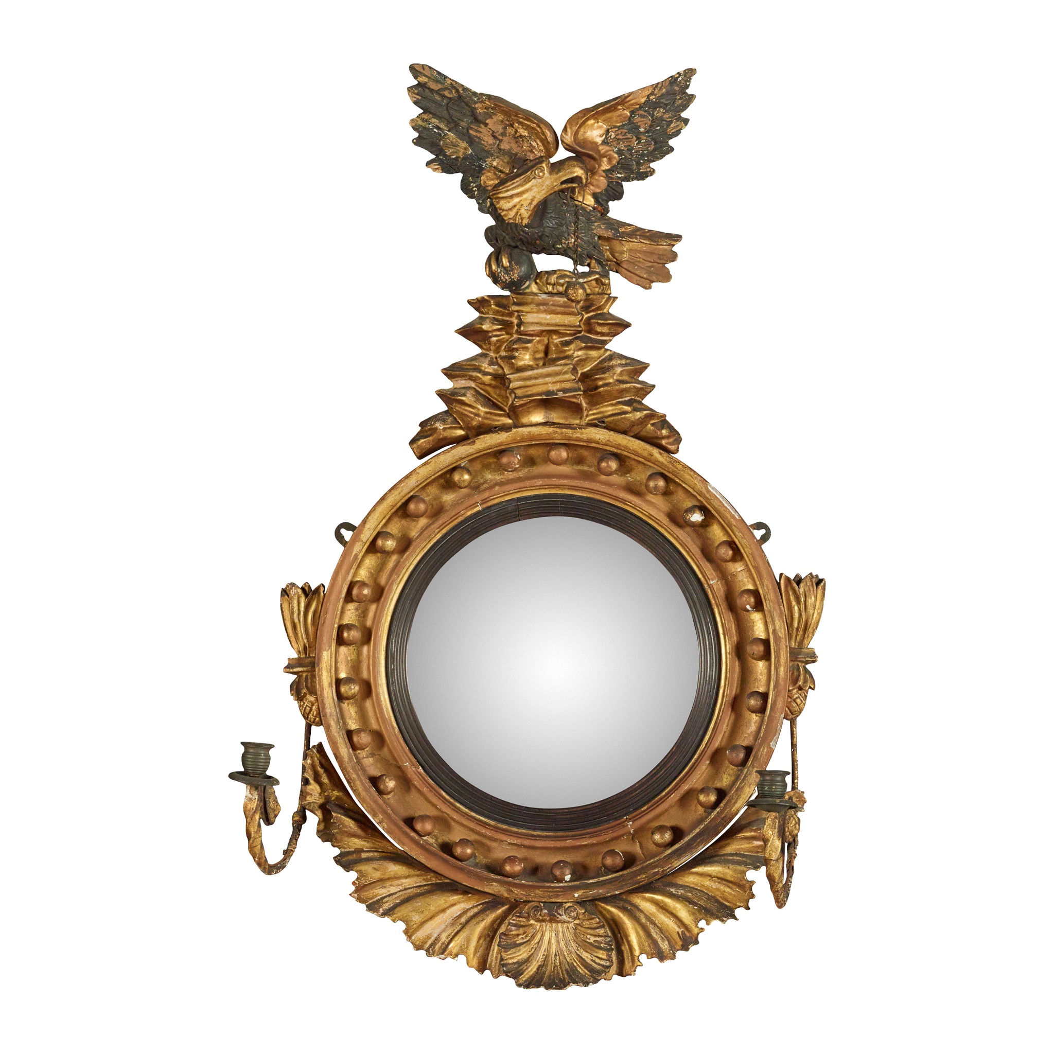 REGENCY GILTWOOD CONVEX GIRONDOLE MIRROR