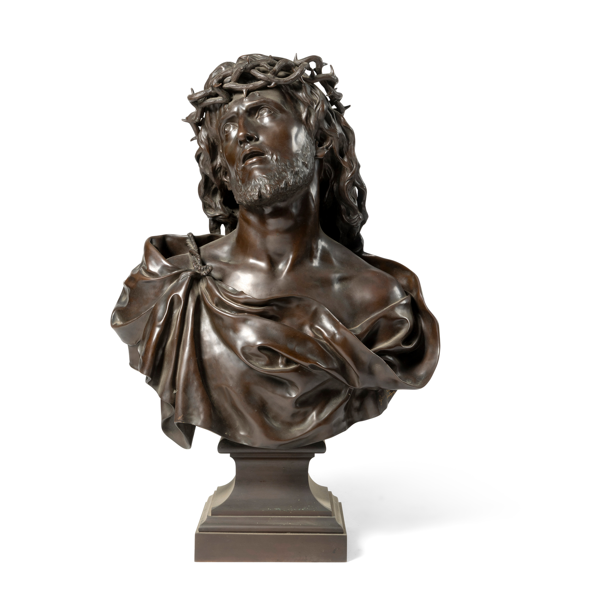 A LARGE BRONZE BUST OF CHRIST AS THE MAN OF SORROWS, ATTRIBUTED TO JEAN GAUTHERIN (FRENCH 1840-1890)