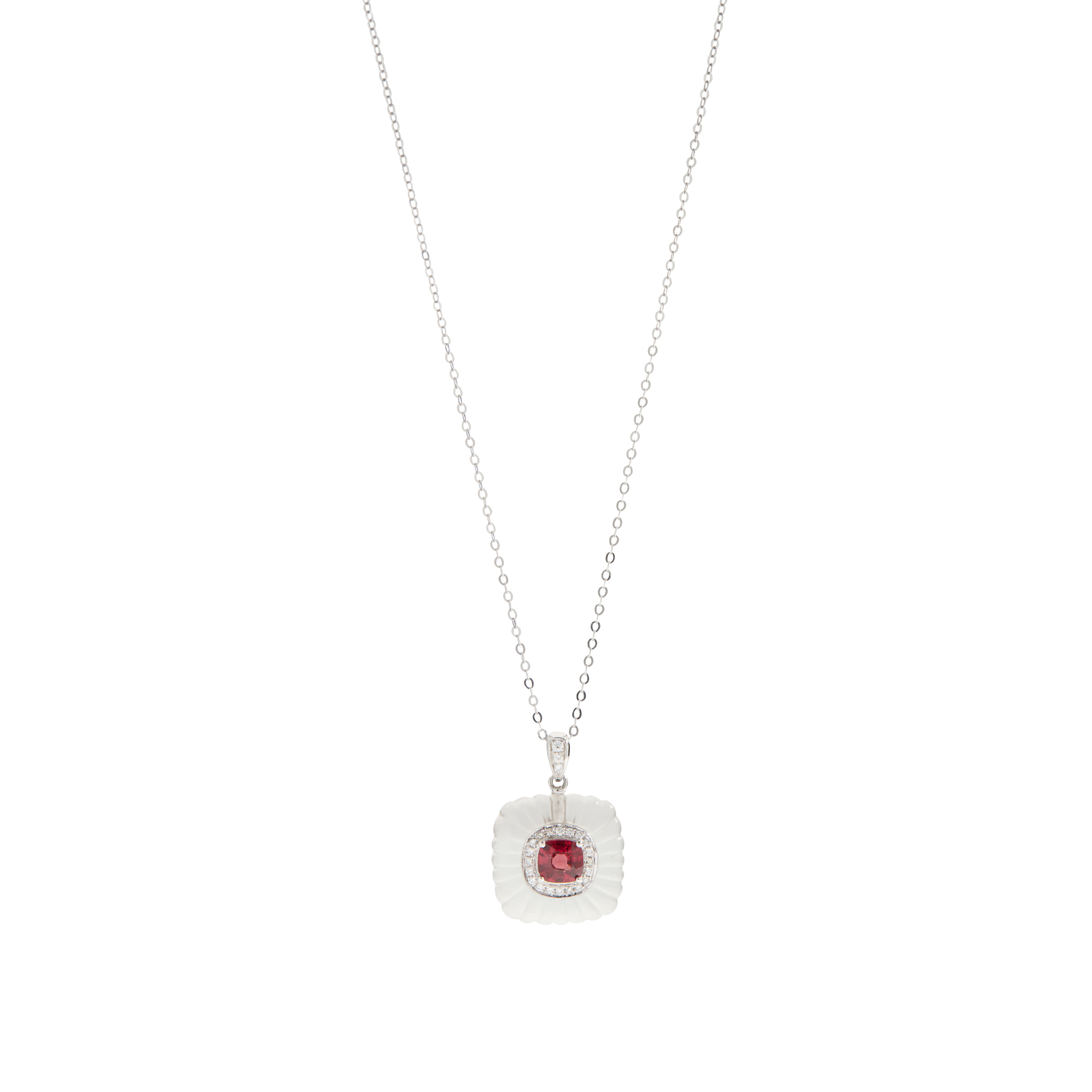 A spinel, diamond and rock crystal pendant