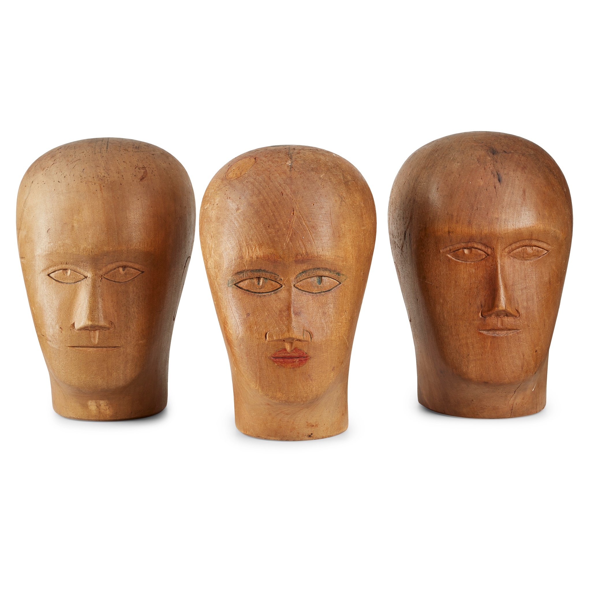 THREE FRENCH SYCAMORE WIGMAKERS MANNEQUIN HEADS