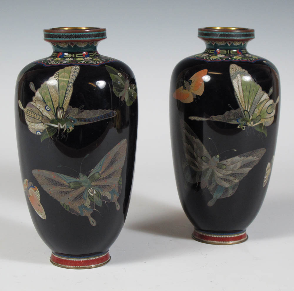 A pair of Japanese cloisonné enamel vases Meiji Period