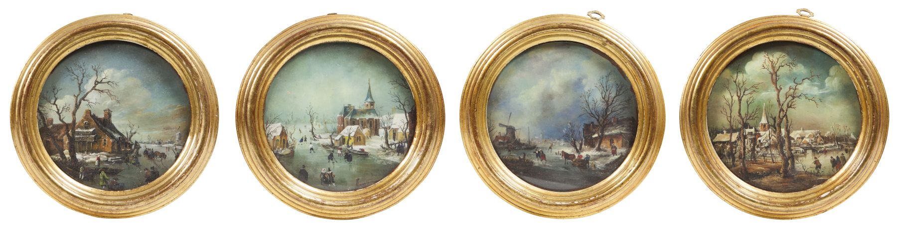 FOUR DUTCH SCHOOL MINIATURE PAINTED PANELS