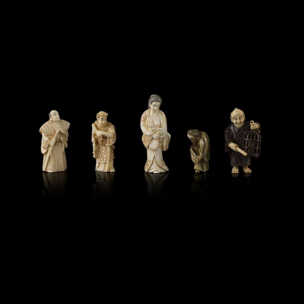 COLLECTION OF TEN CARVED IVORY NETSUKE
