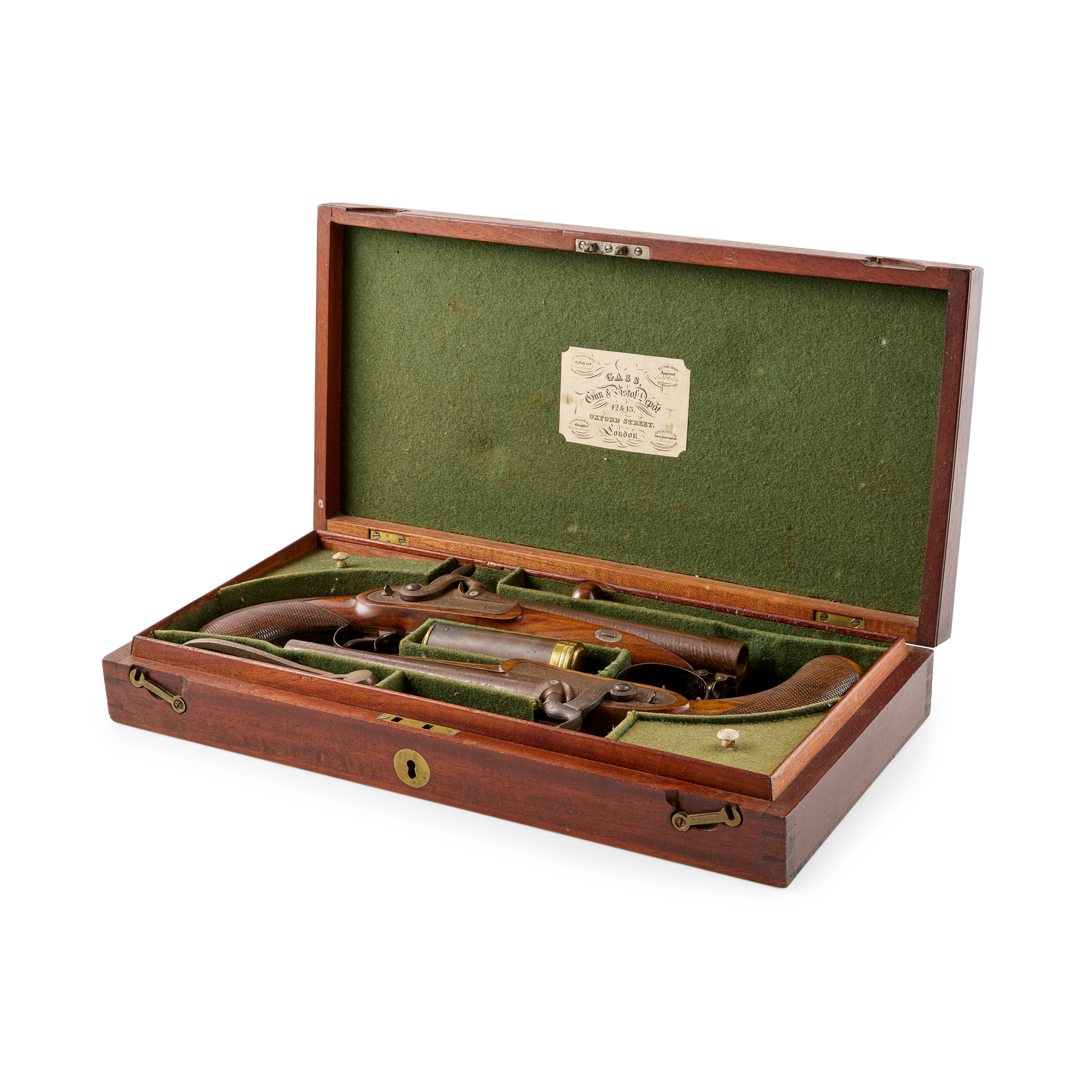 FINE CASED PAIR OF 18 BORE PERCUSSION DOUBLE BARRELLED OFFICER'S PISTOLS BY DAVID GASS, LONDON