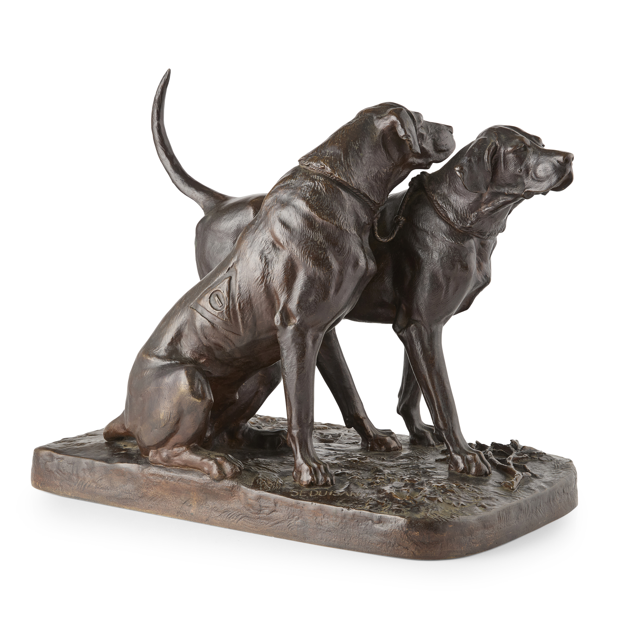 FRENCH BRONZE FIGURE OF A PAIR OF HOUNDS, BY AUGUSTE NICHOLAS CAIN (FRENCH 1822-1894)