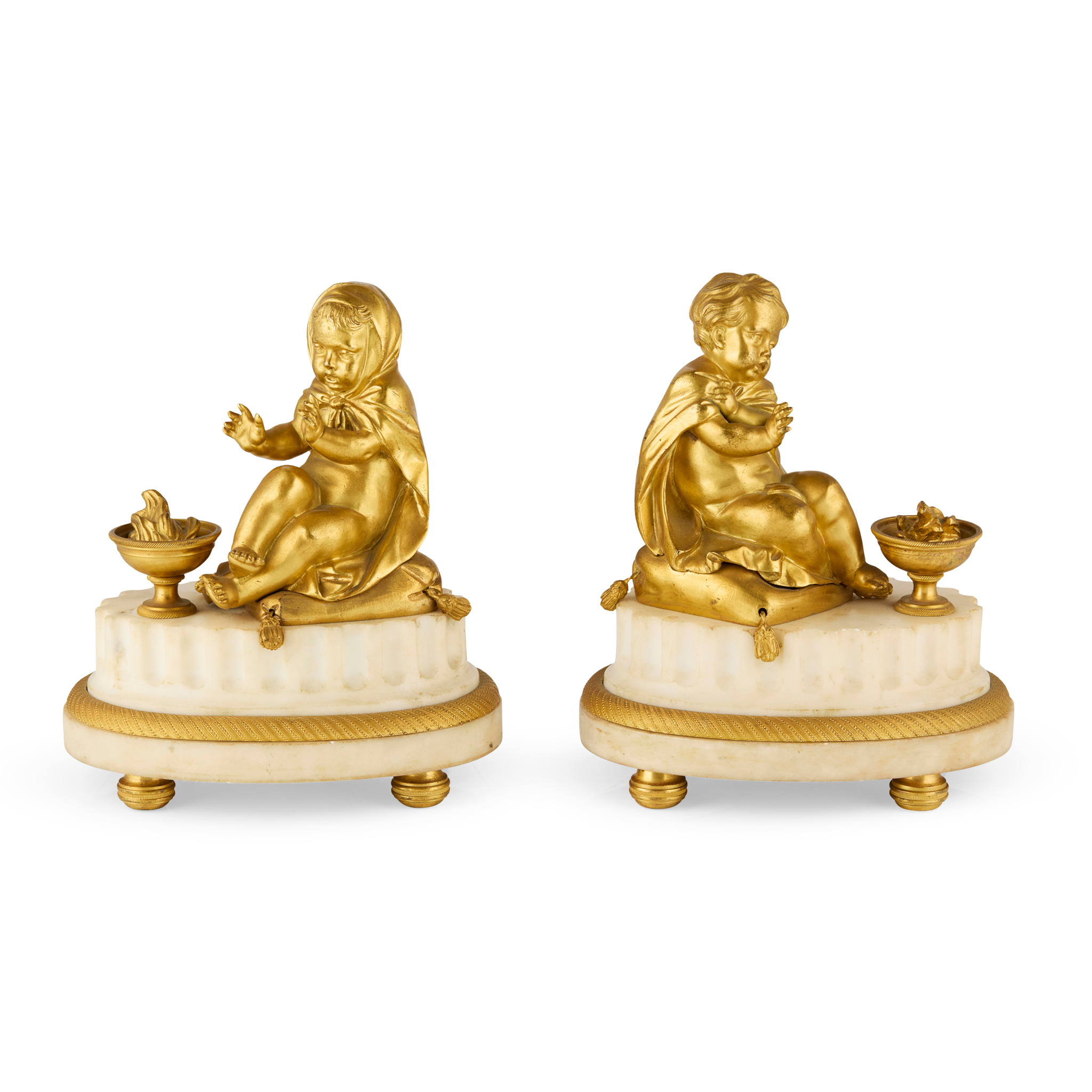PAIR OF FRENCH ORMOLU FIGURES OF CHILDREN EMBLEMATIC OF WINTER