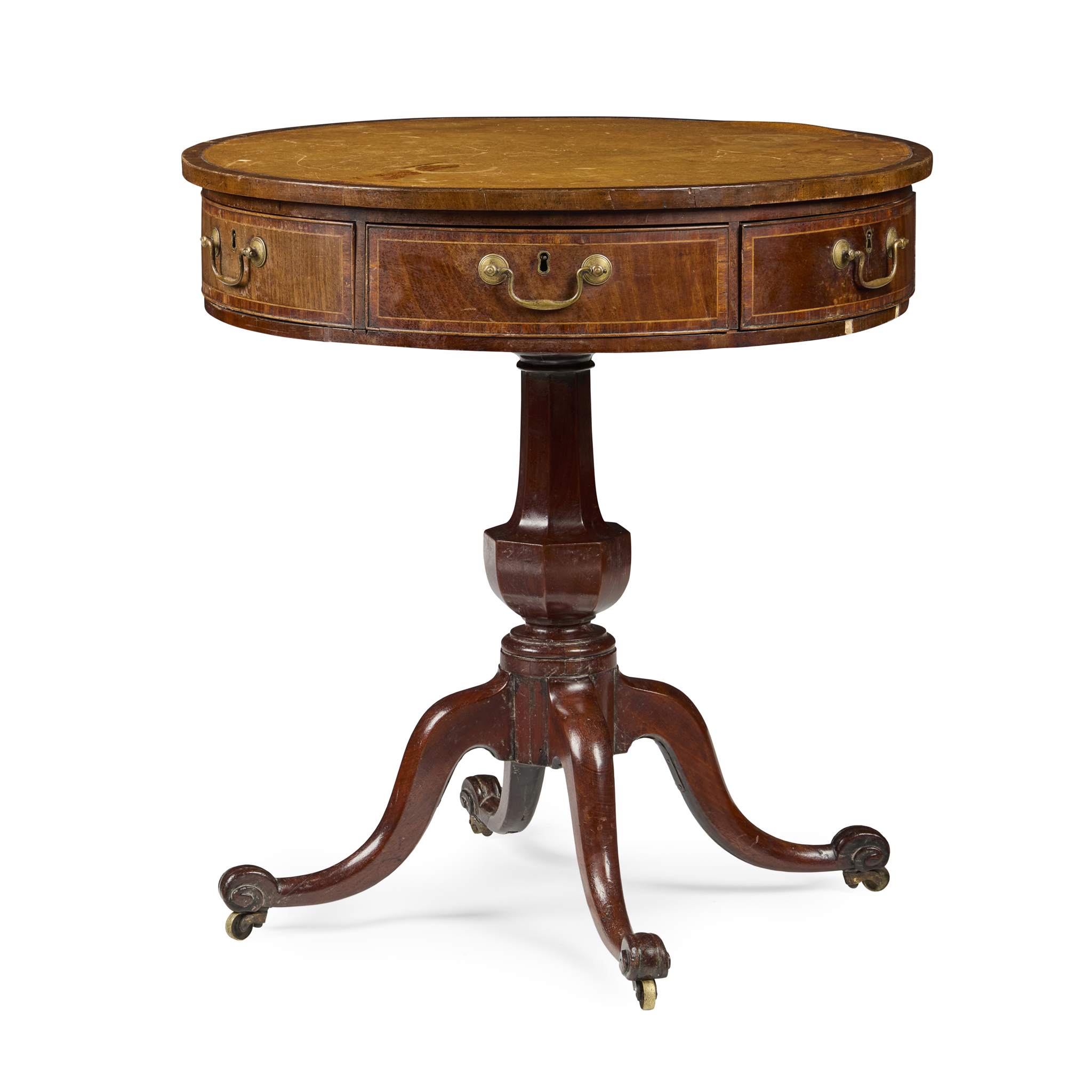 LATE GEORGE III SMALL MAHOGANY DRUM TABLE