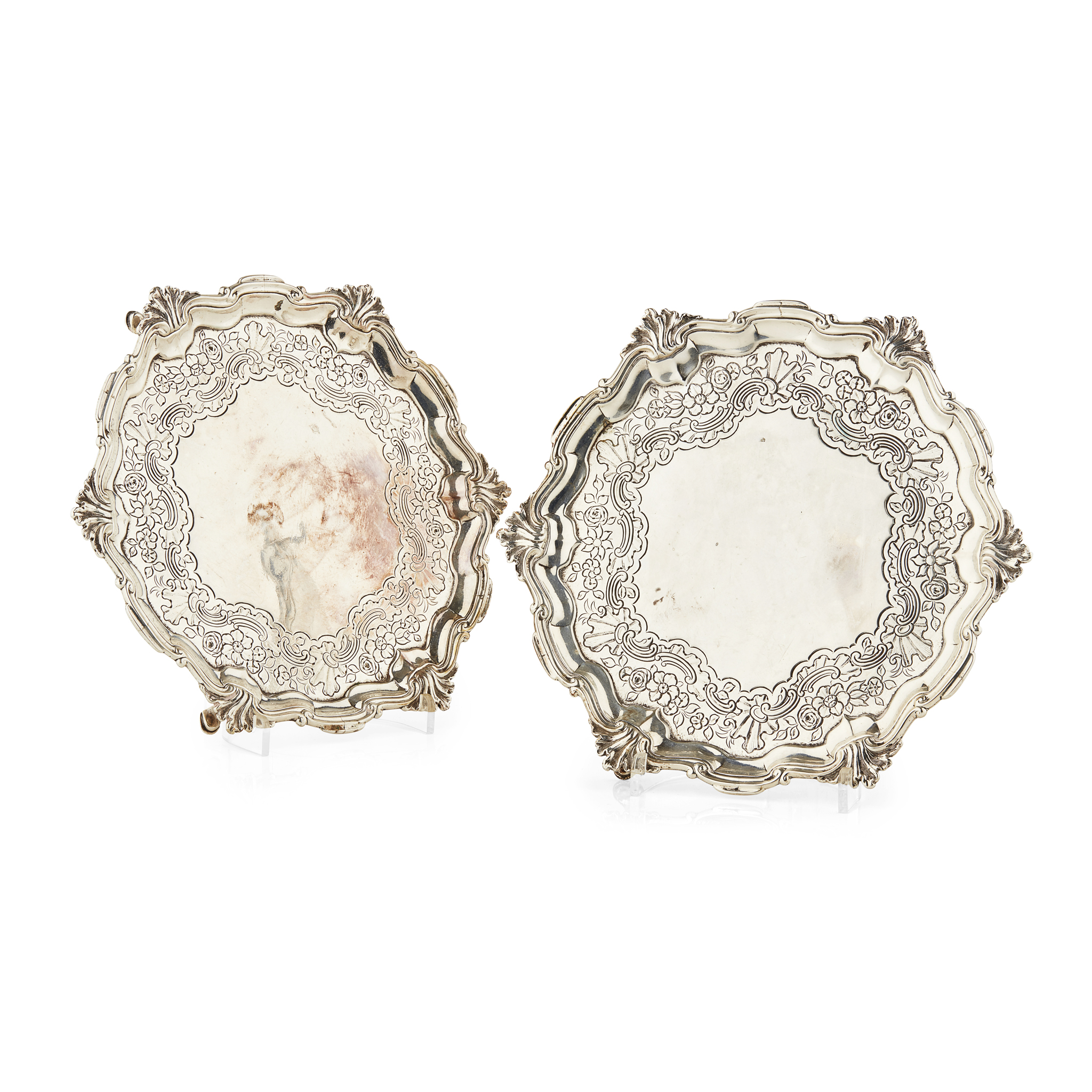 A pair of Scottish George II circular salvers