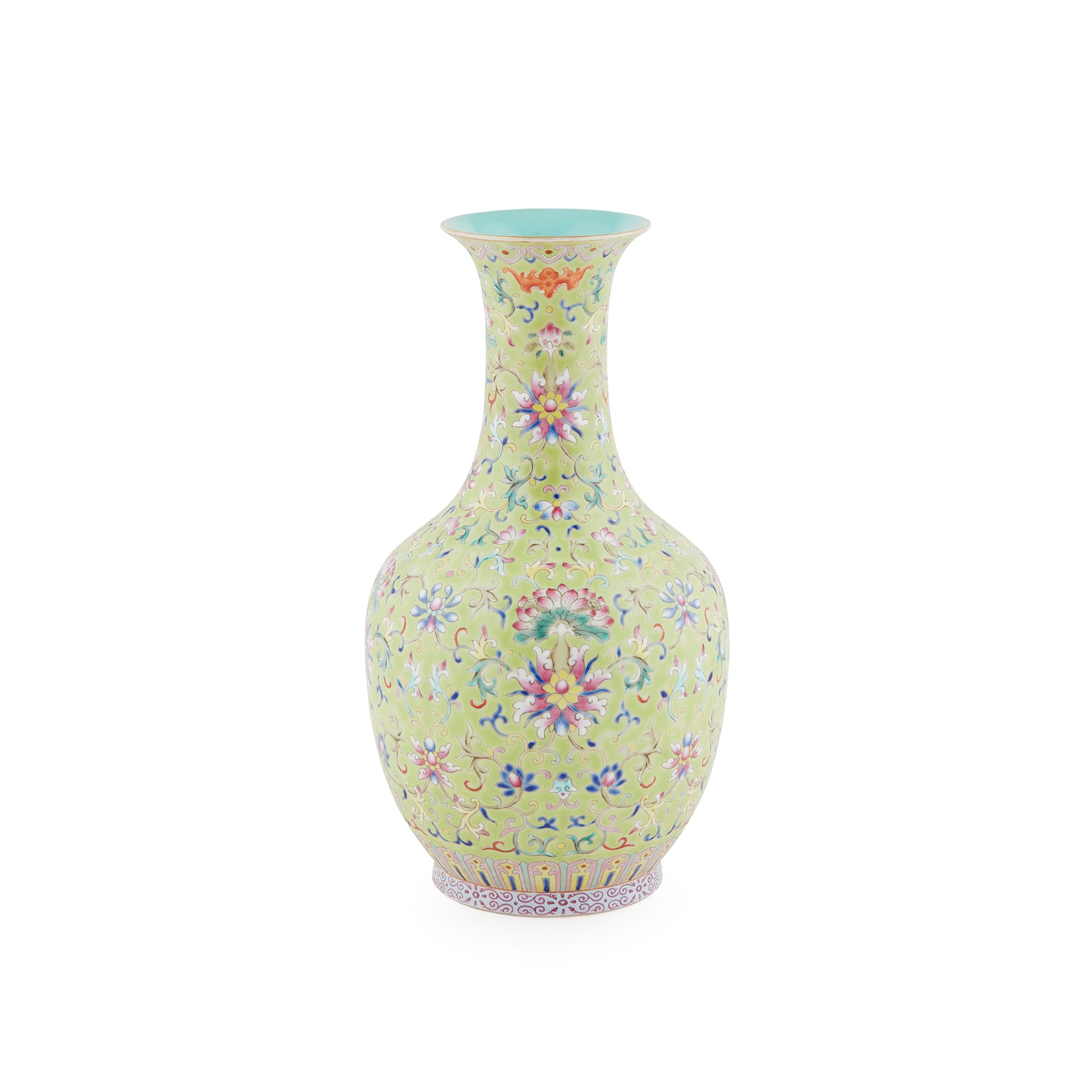 FAMILLE ROSE LIME-GREEN GROUND VASE