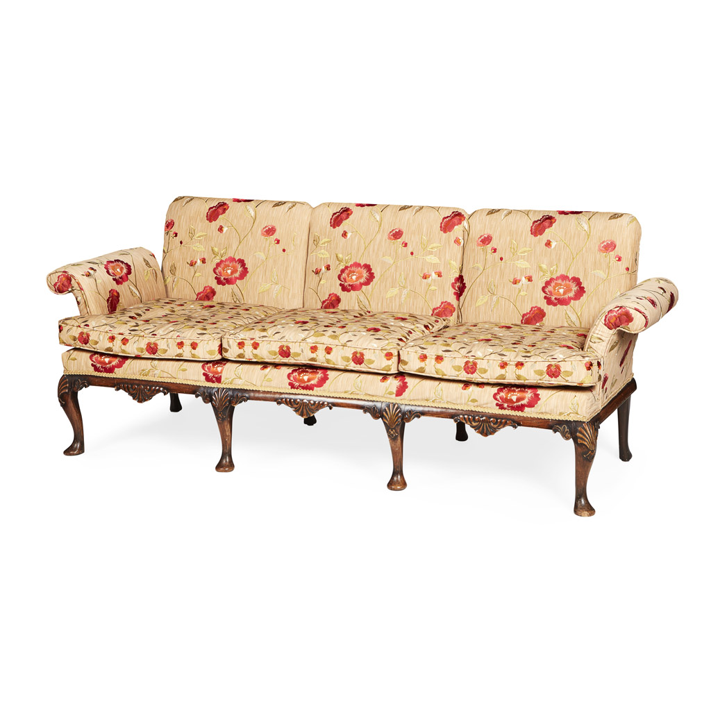 EDWARDIAN STYLE MAHOGANY FRAMED THREE SEAT SOFA