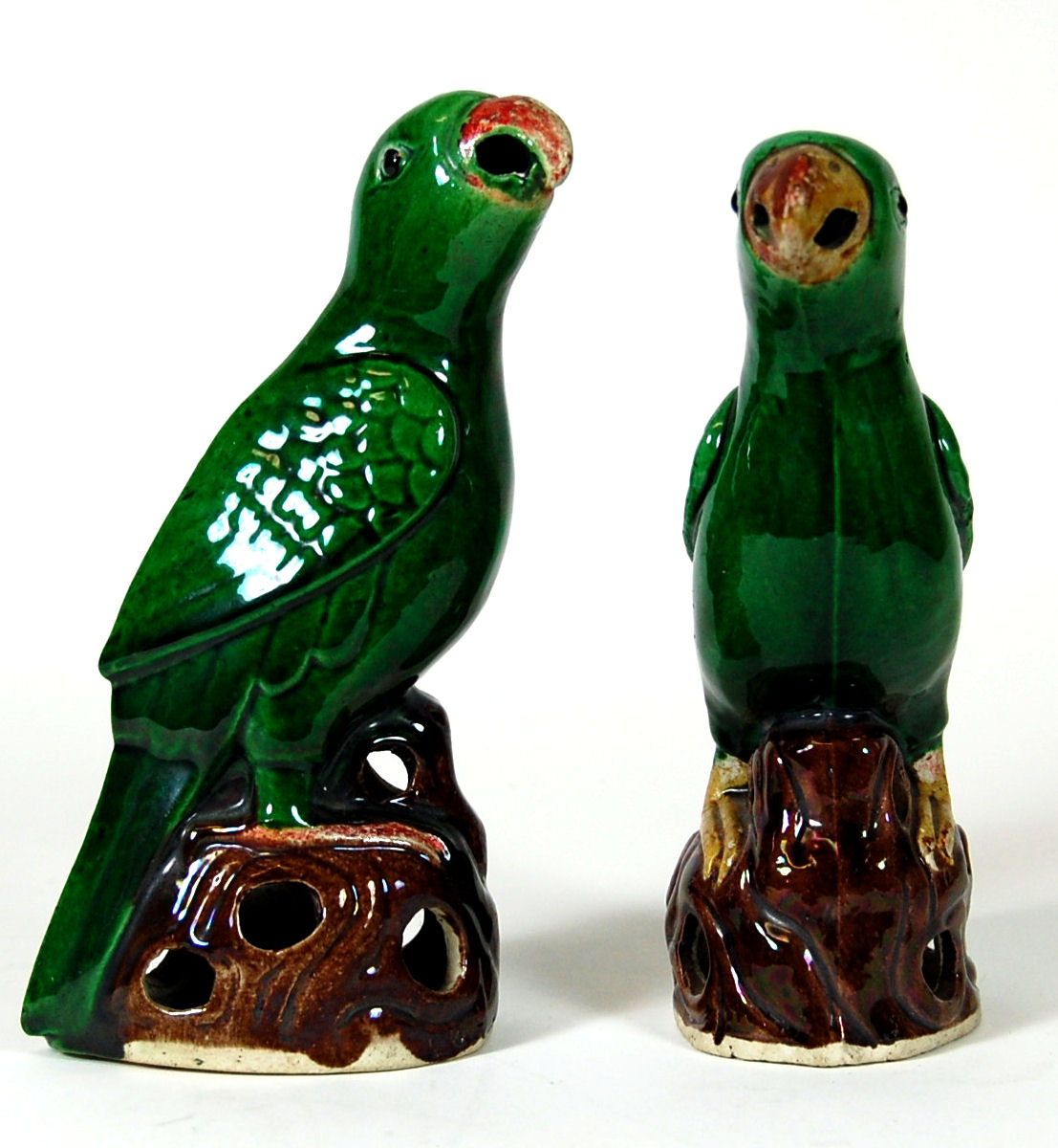 A pair of 19th century Chinese pottery parrots