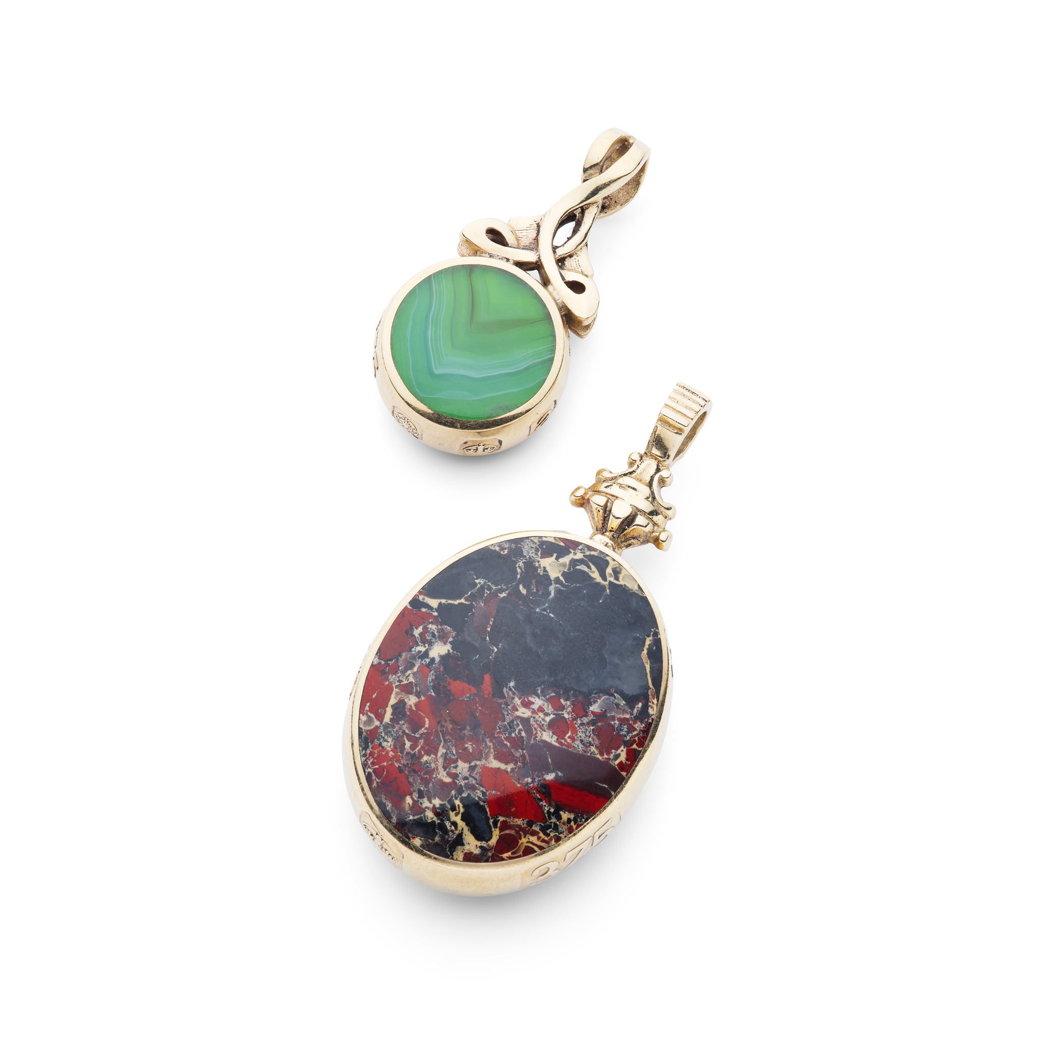 Two 9ct gold Agate pendants