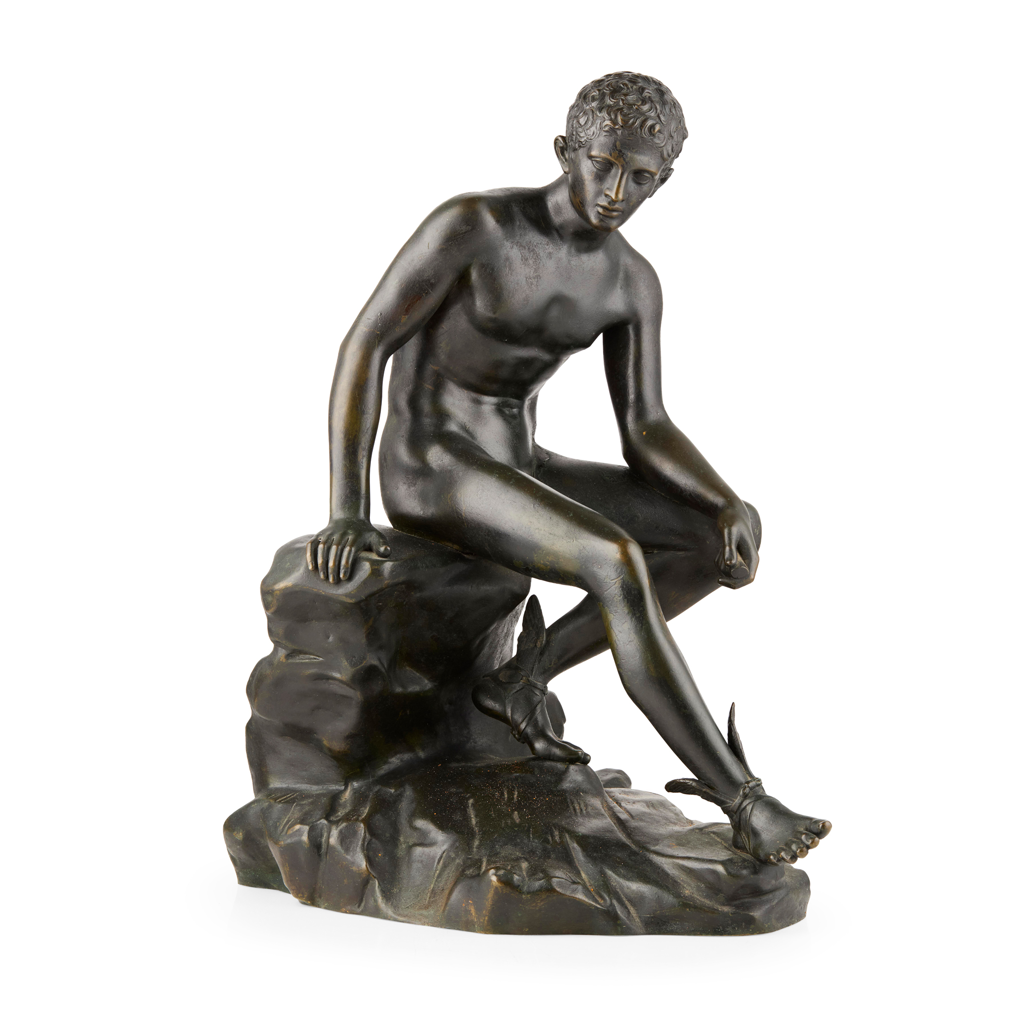FRENCH BRONZE FIGURE OF THE SEATED HERMES, AFTER THE ANTIQUE