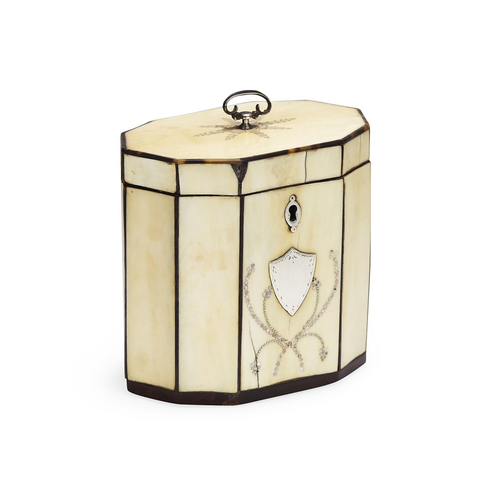 REGENCY IVORY AND MOTHER OF PEARL OCTAGONAL TEA CADDY