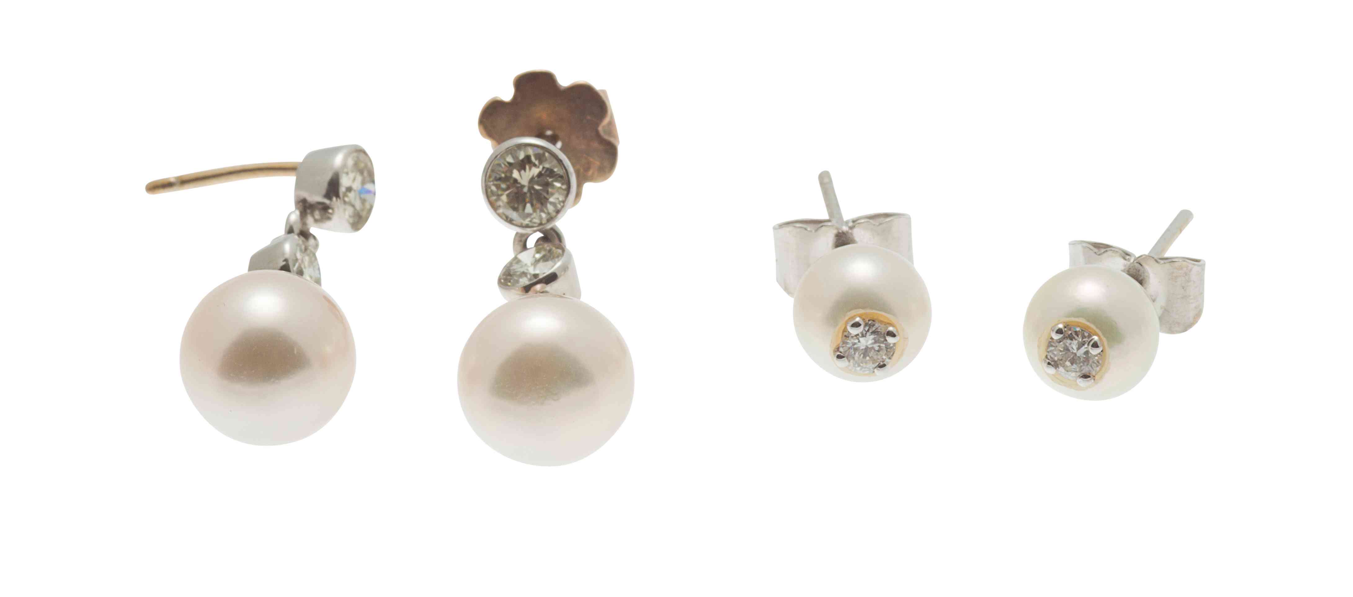 Two pairs of diamond and pearl earrings
