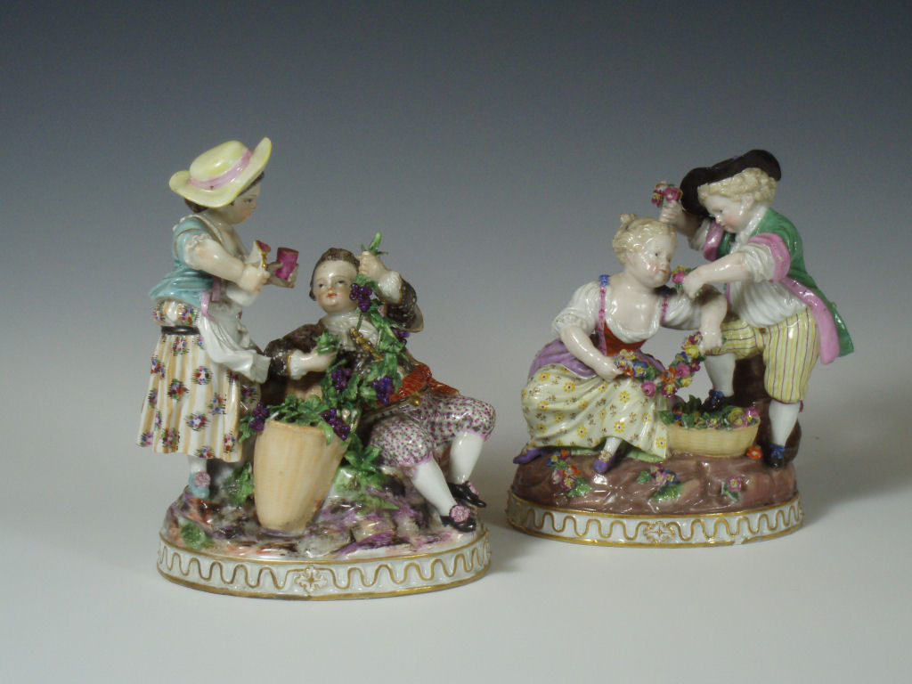 A pair of late 19th century Meissen style figure groups