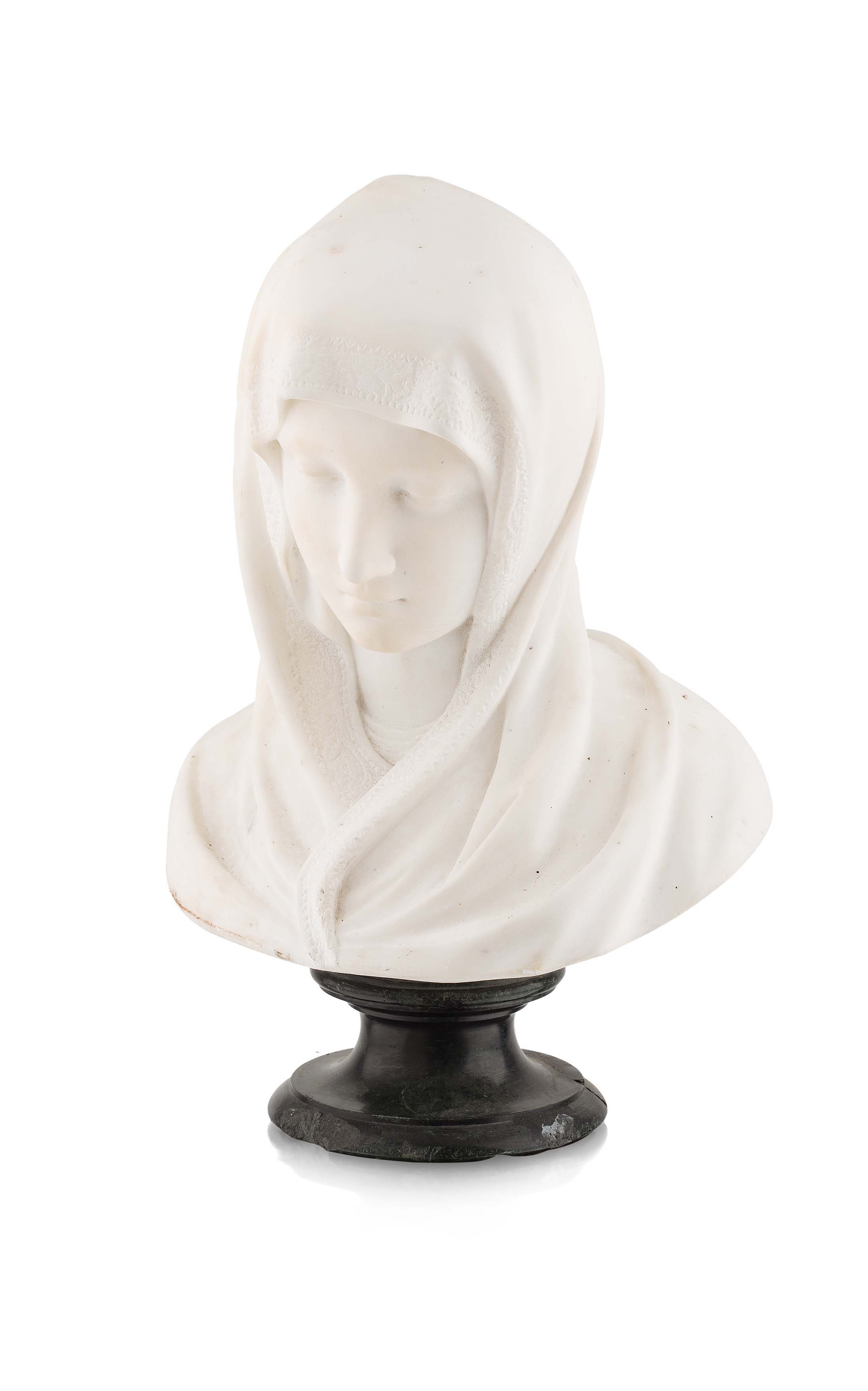 ITALIAN WHITE MARBLE BUST OF THE VIRGIN MARY