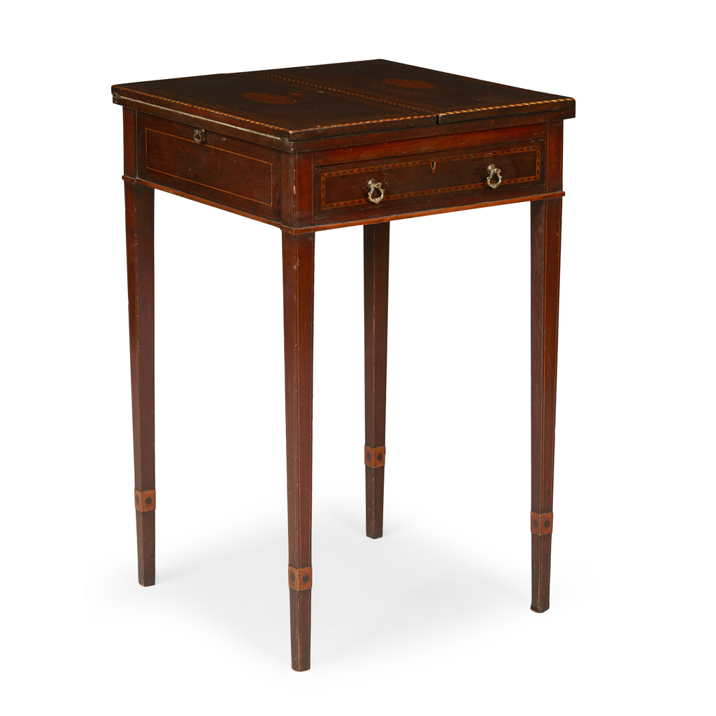 LATE GEORGE III INLAID MAHOGANY CARD TABLE