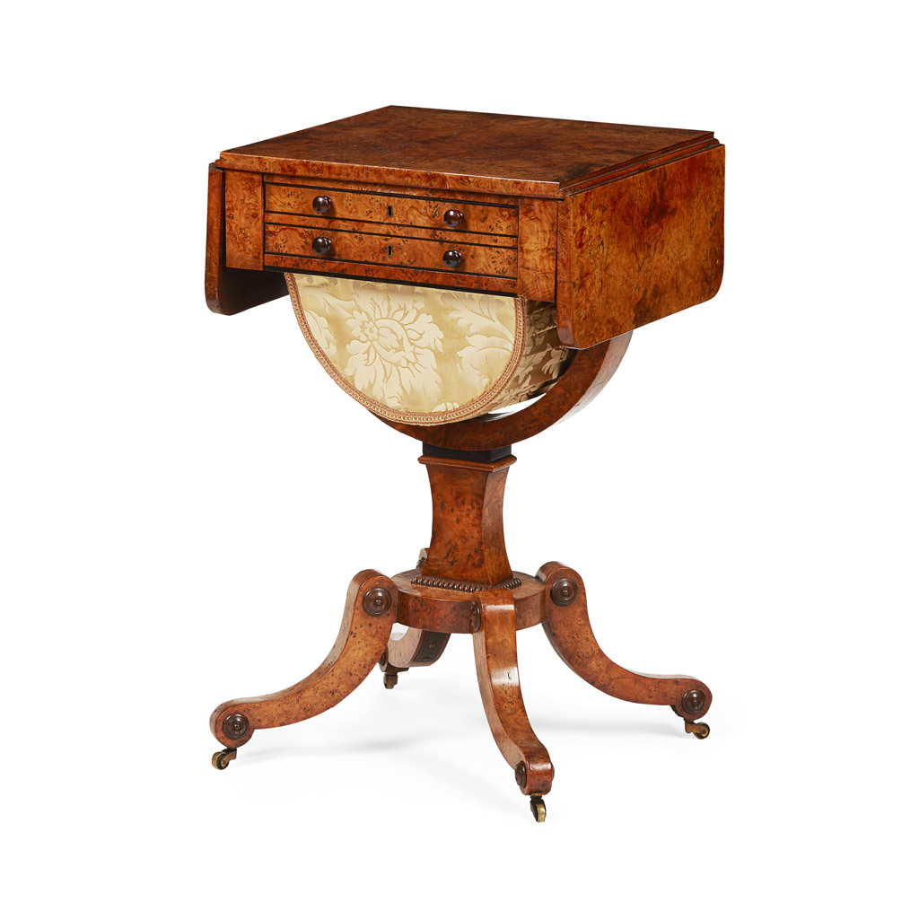 SCOTTISH REGENCY BURRWOOD AND EBONY WORK TABLE