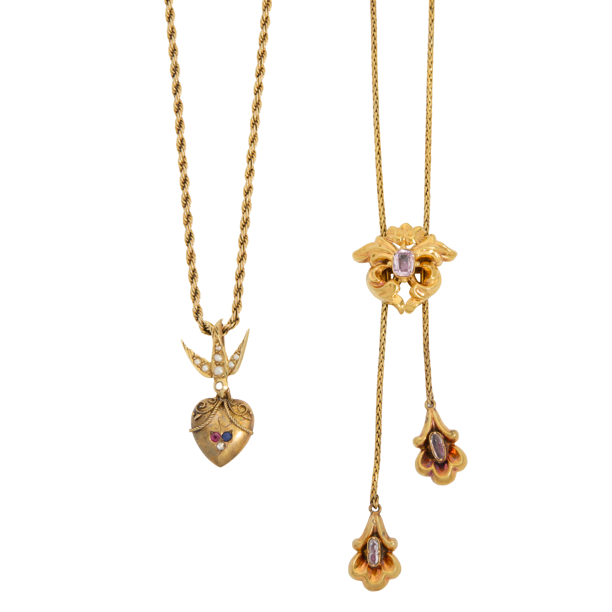 Two late 19th century gem-set pendant necklaces