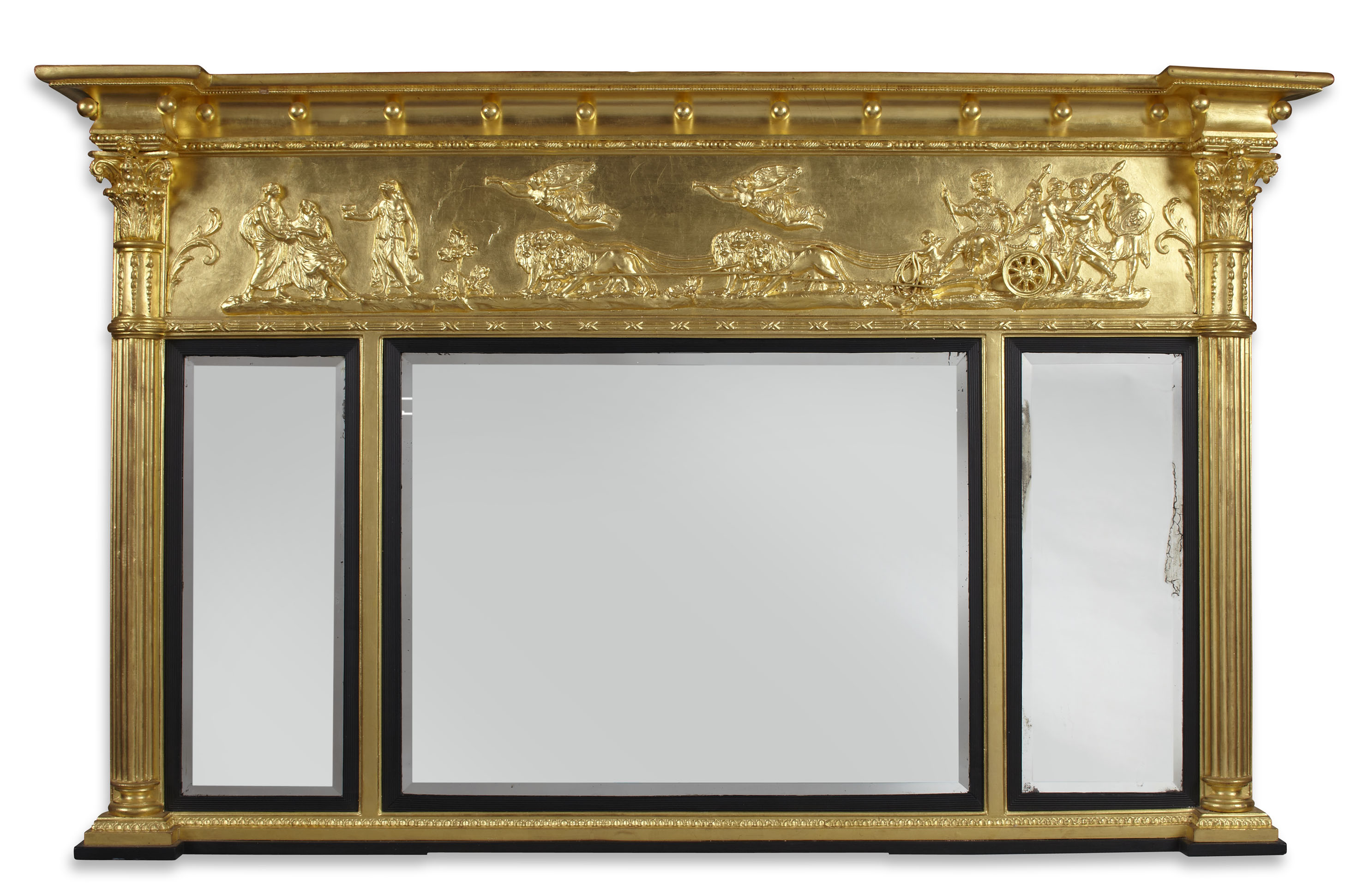 REGENCY GILTWOOD AND GESSSO OVER MANTLE MIRROR