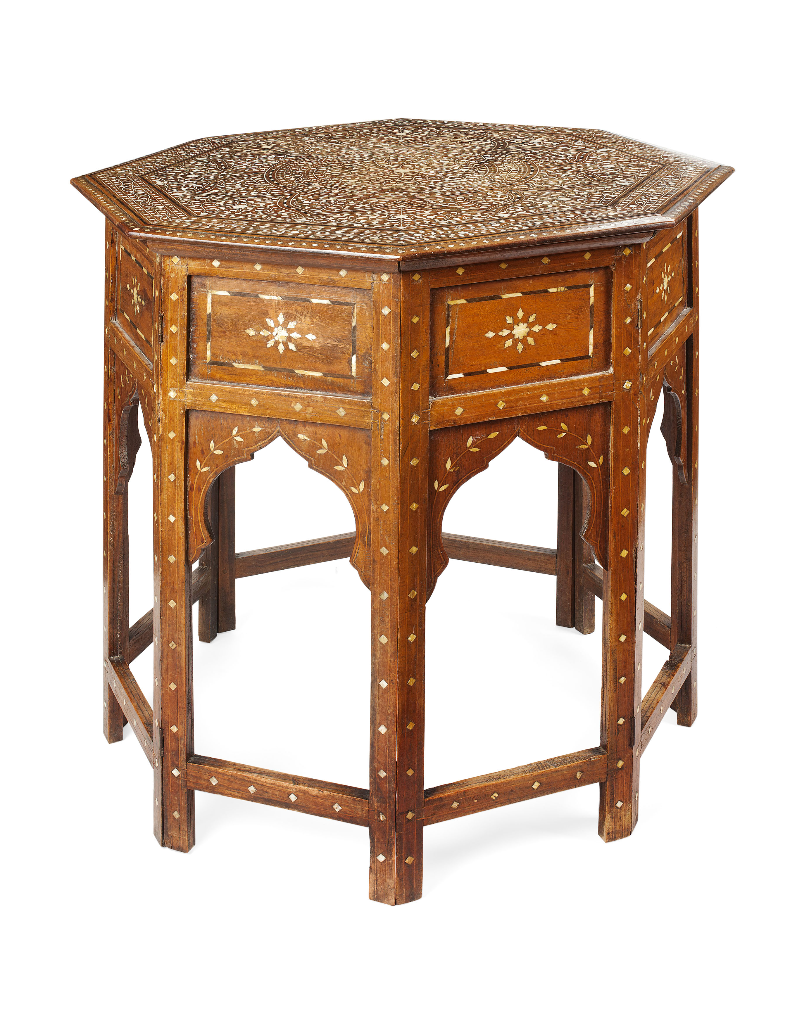 INDIAN BONE AND EBONY INLAY HARDWOOD TABLE