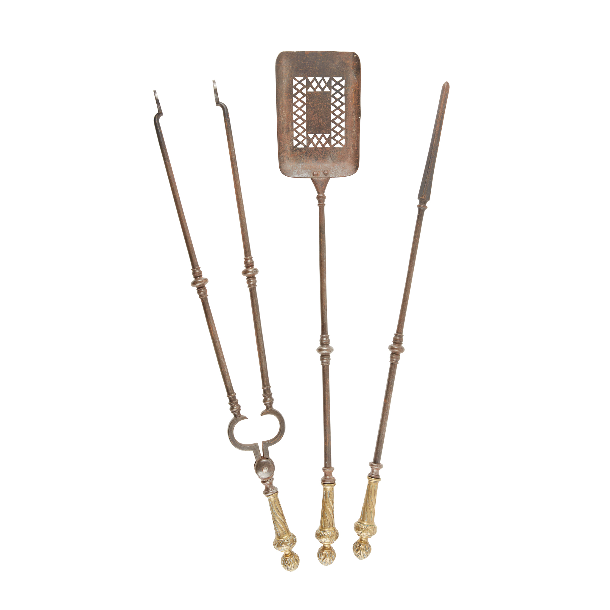 SET OF GEORGE III ORMOLU AND STEEL FIRE IRONS