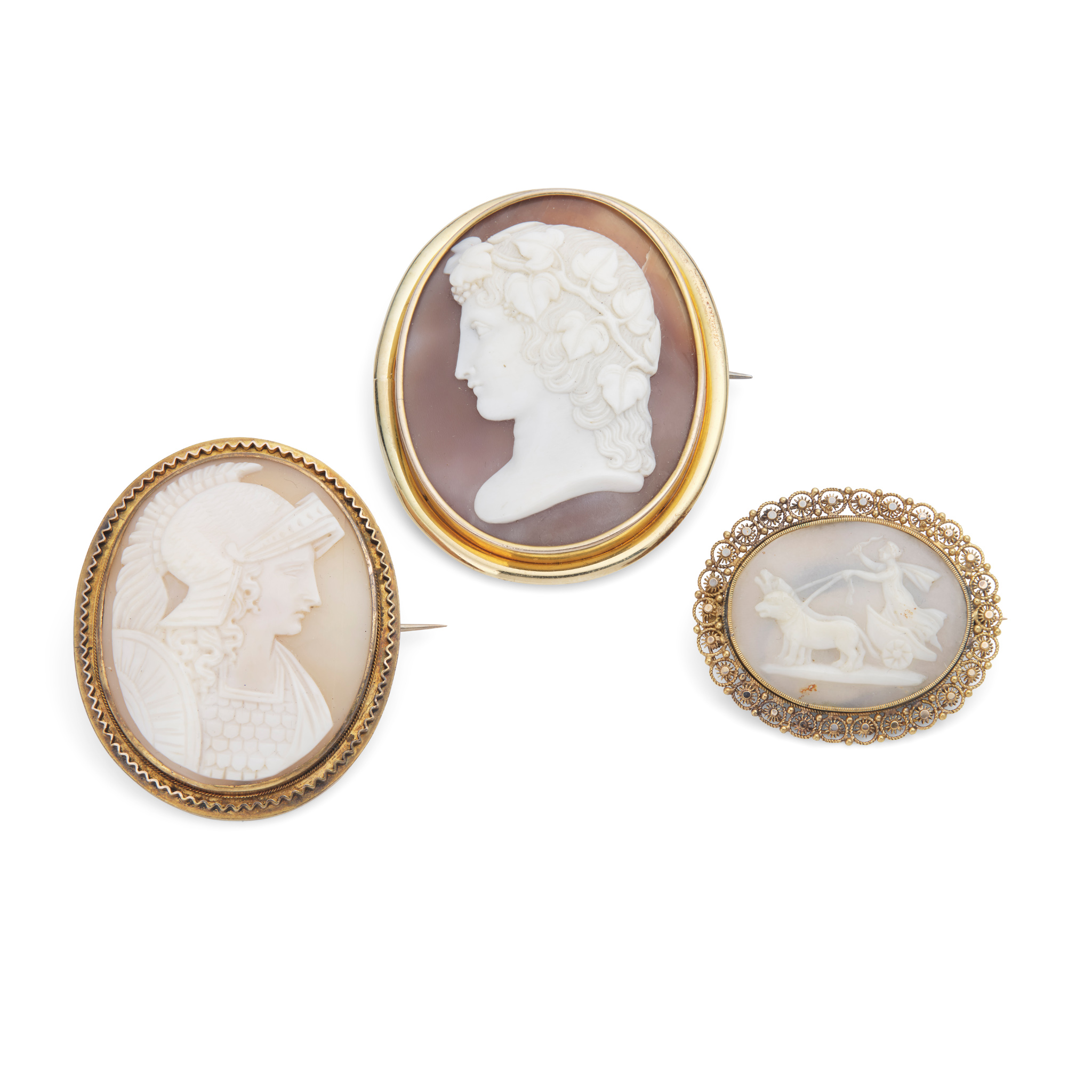 Three cameo brooches