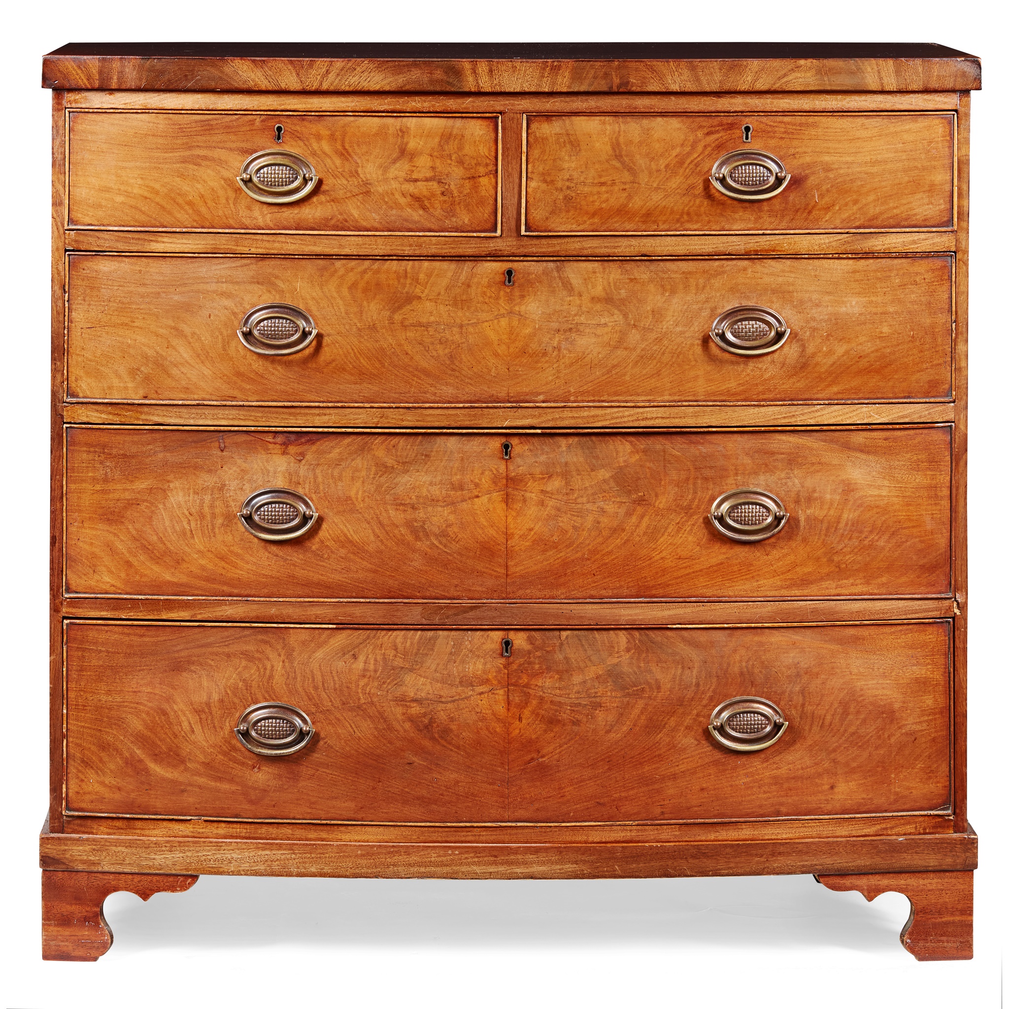 LATE GEORGIAN MAHOGANY BOWFRONT CHEST OF DRAWERS