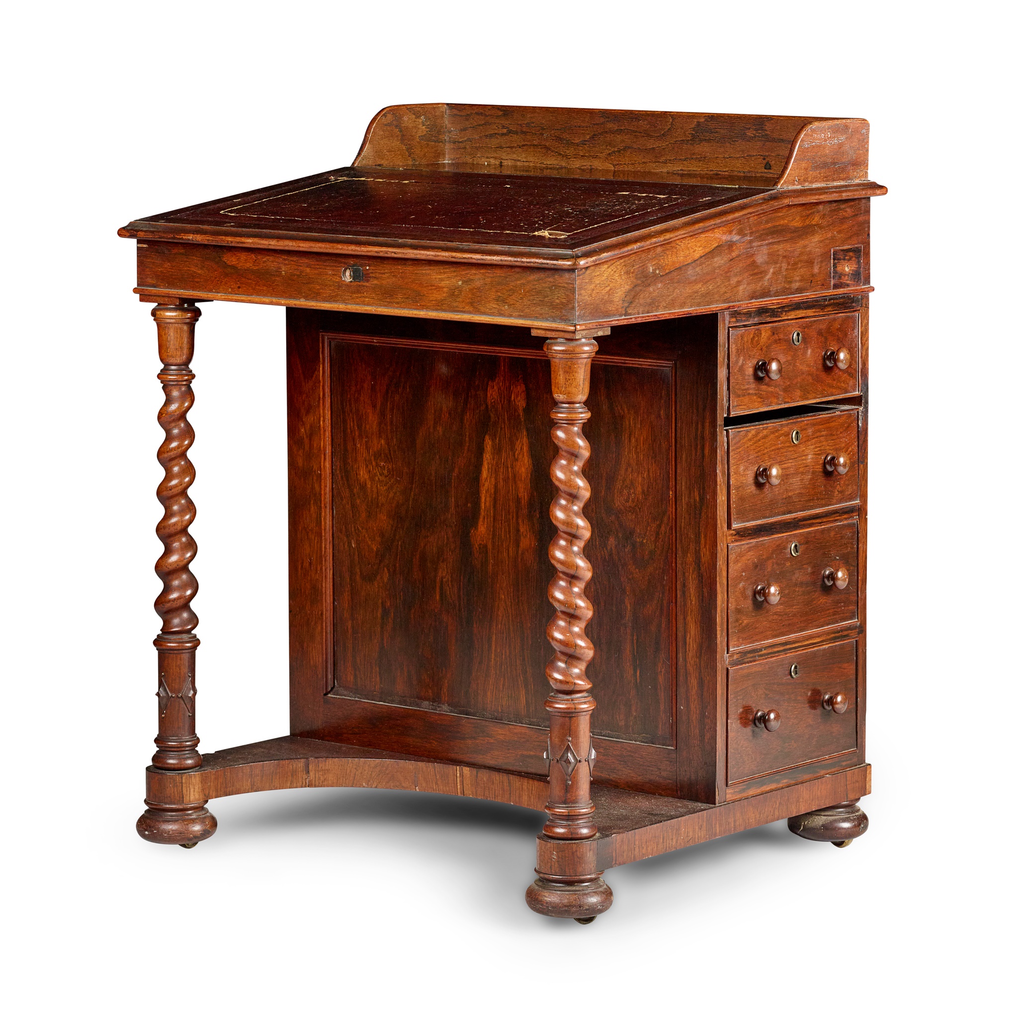 EARLY VICTORIAN ROSEWOOD AND SATIN BIRCH DAVENPORT