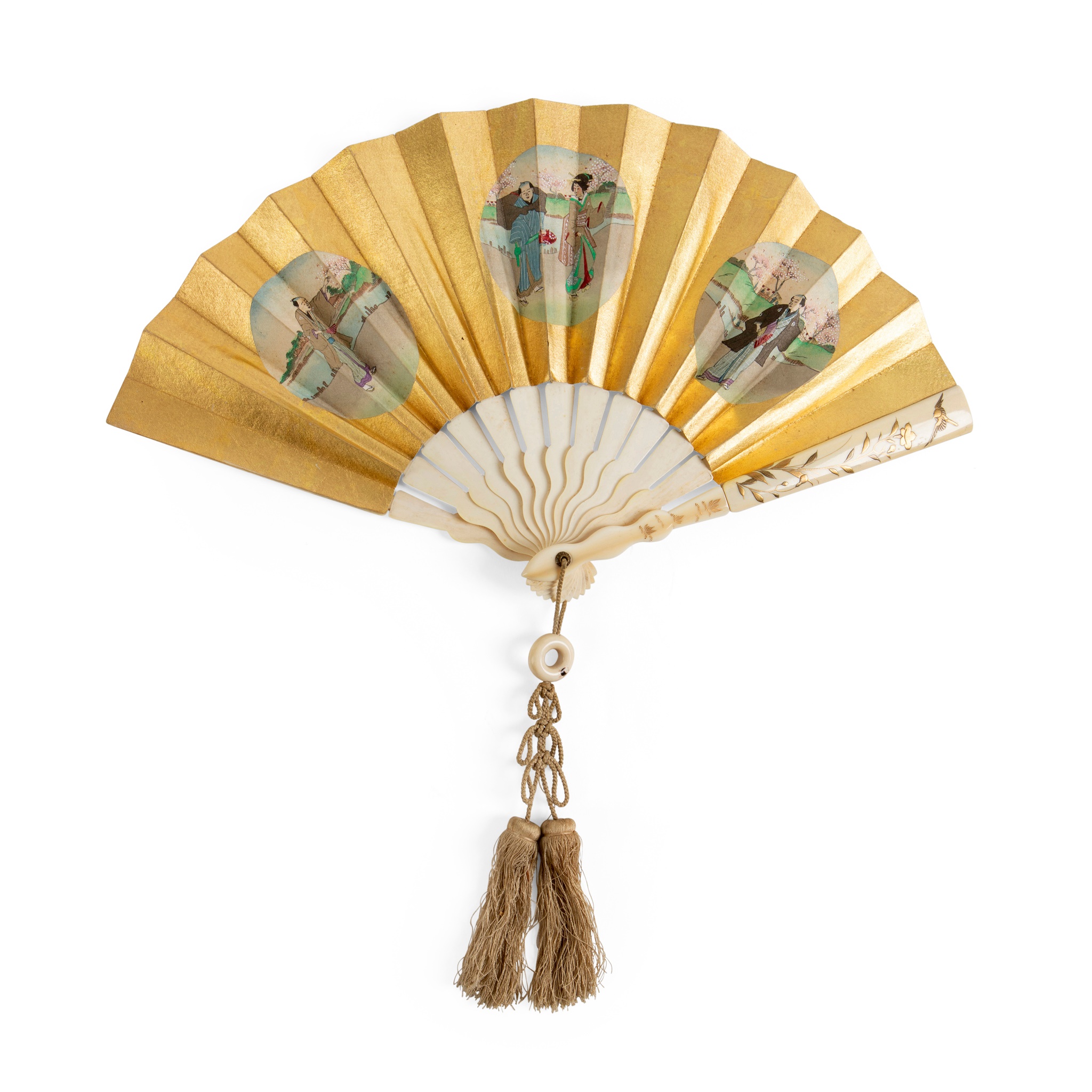 JAPANESE PAPER AND IVORY TELESCOPIC FAN