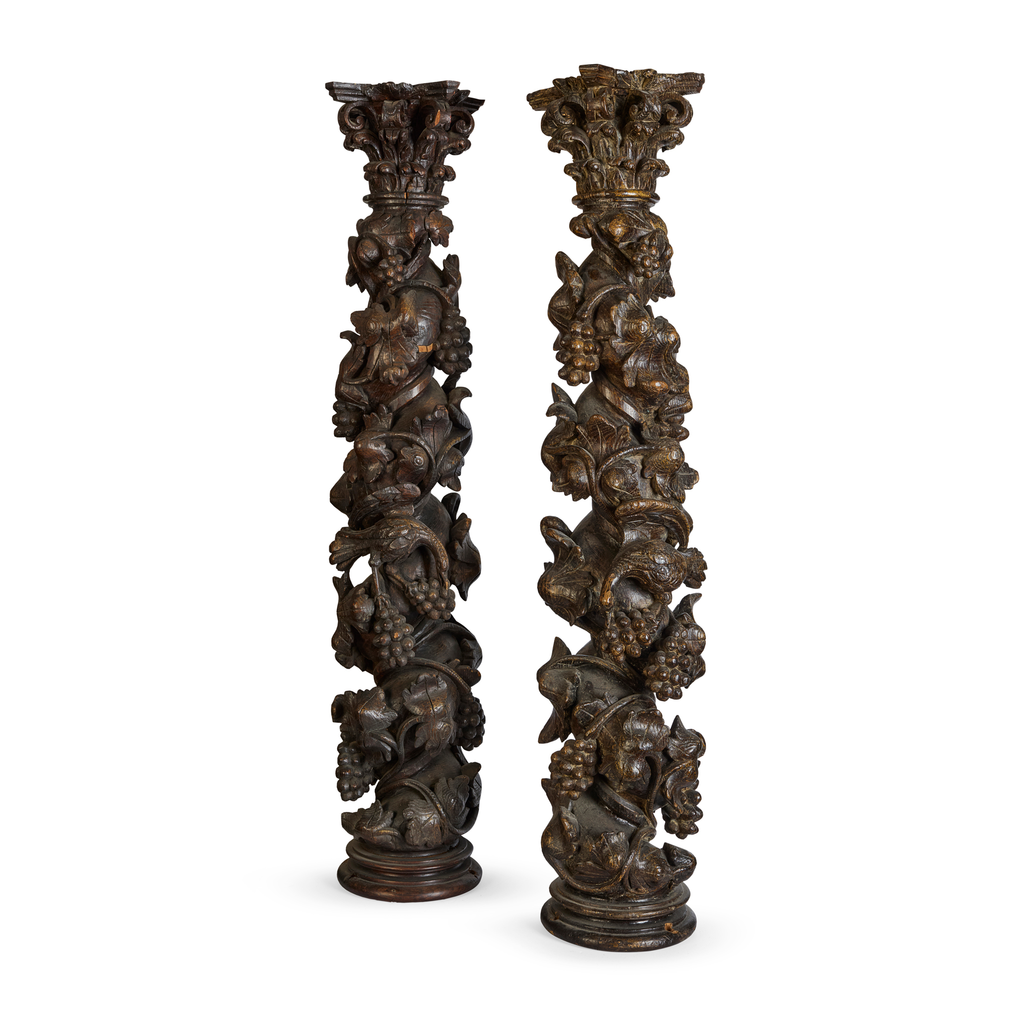 PAIR OF CARVED OAK ARCHITECTURAL COLUMNS